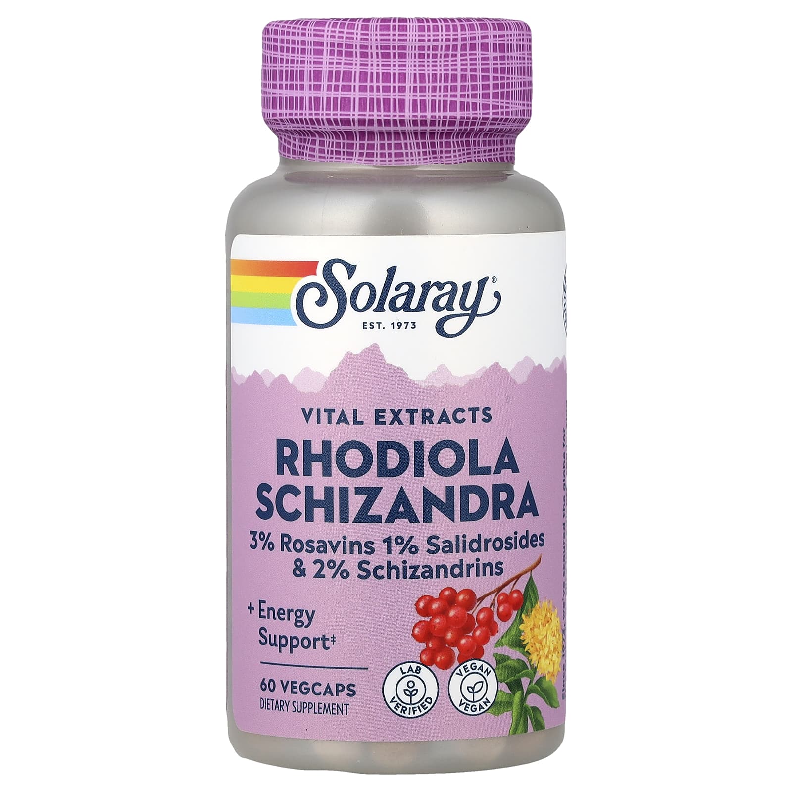 Solaray Vital Extracts, Rhodiola Schizandra, 60 VegCaps — Tunisie