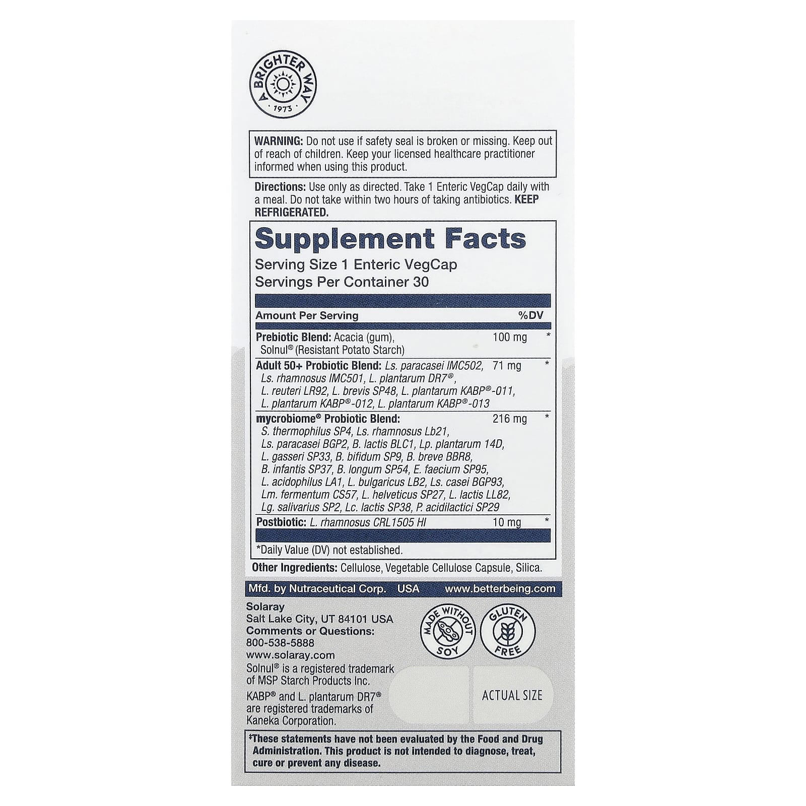 Solaray Mycrobiome, Complete Probiotic, Adult 50+, 30 VegCaps — photo 2 sur 2