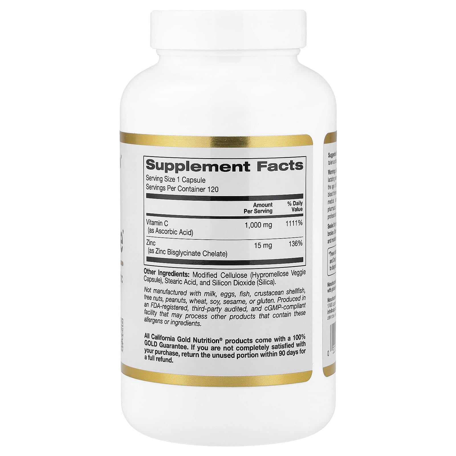 California Gold Nutrition C-1000 & Zinc Immune – 120 gélules végétales — photo 2 sur 2