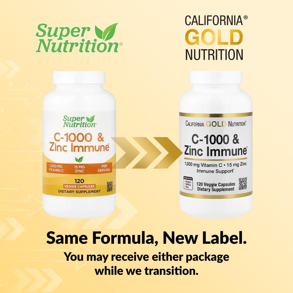 California Gold Nutrition C-1000 & Zinc Immune – 120 gélules végétales — étiquette 1