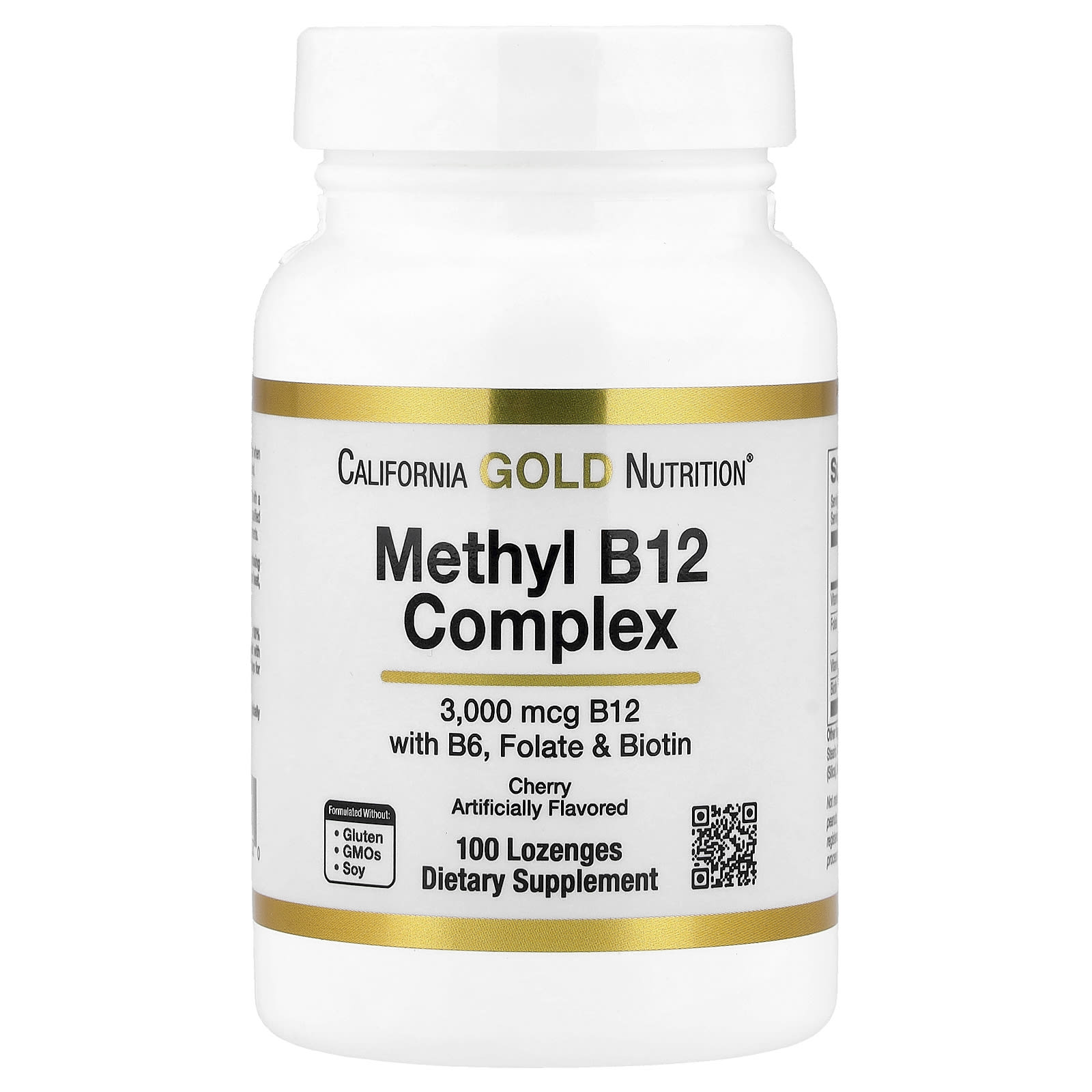 California Gold Nutrition Methyl B12 Complex with Folate – Cherry – 100 pastilles — Tunisie