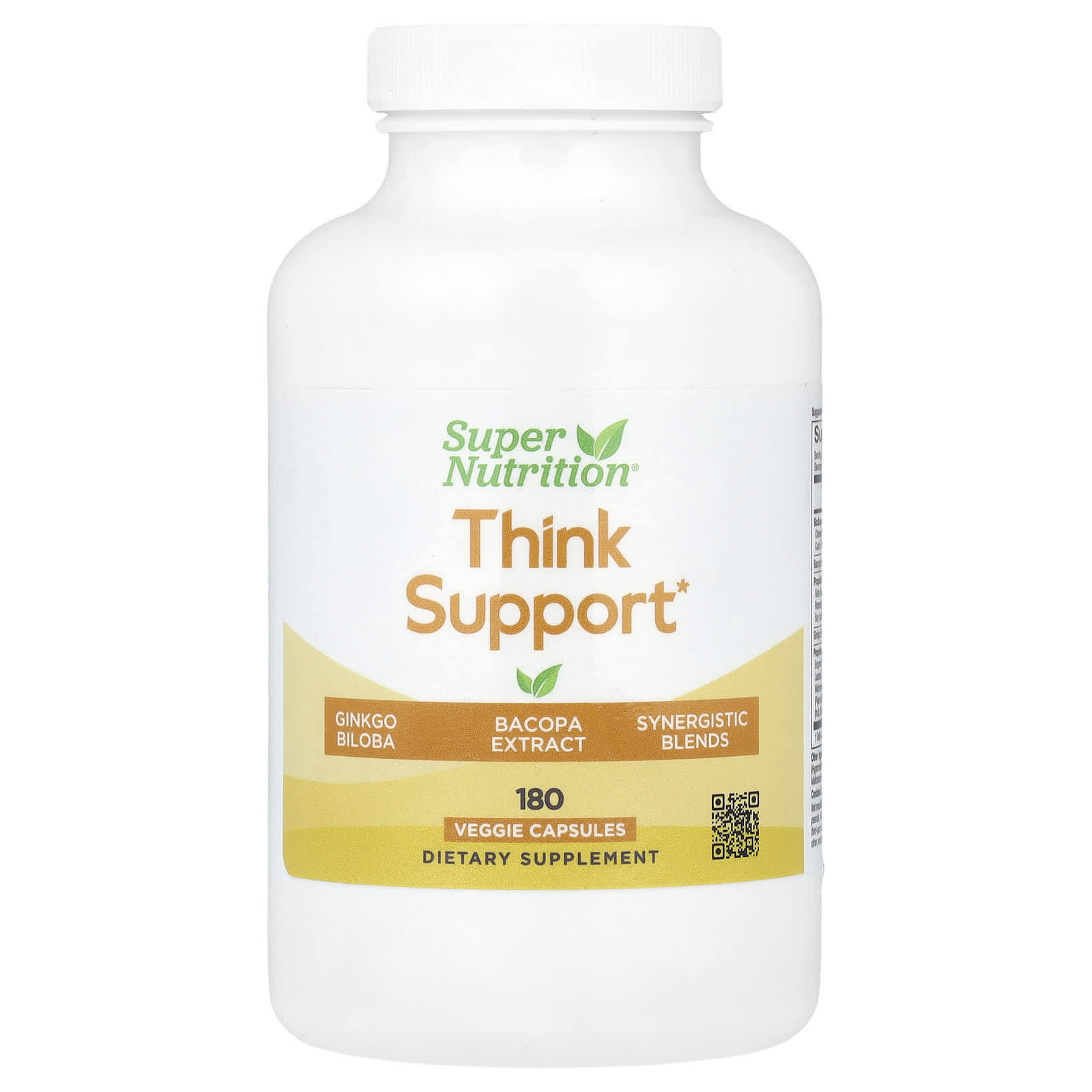 Super Nutrition Think Support, with Ginkgo Biloba, Skullcap, Gotu Kola, Bacopa and Enzymes – 180 gélules végétales — Tunisie