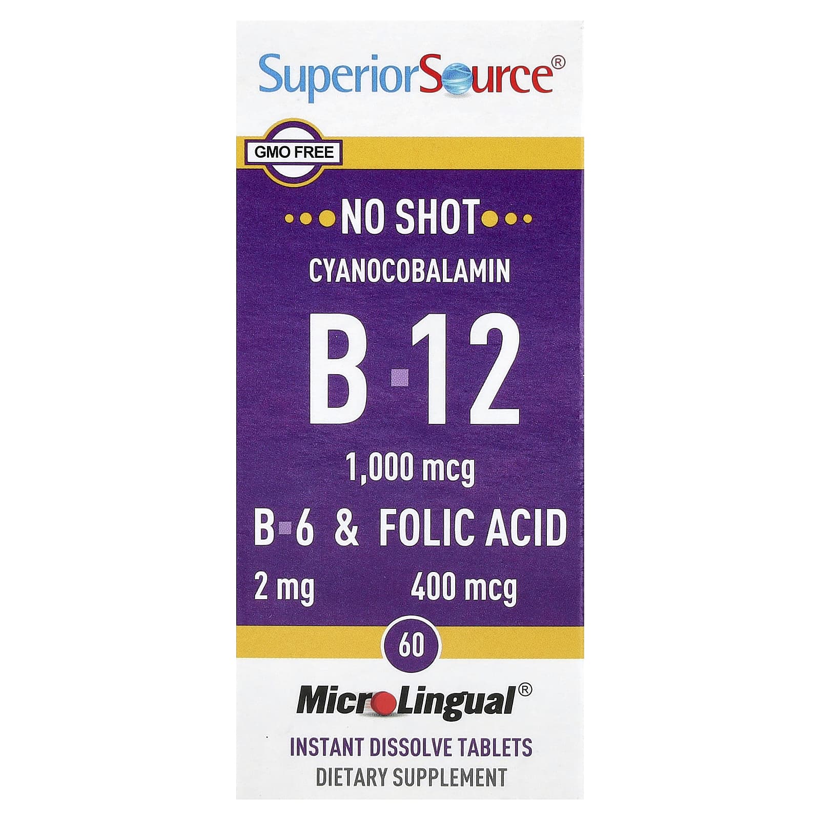 Superior Source Vitamin B-12, B-6 & Folic Acid, 60 MicroLingual Instant Dissolve Tablets — Tunisie