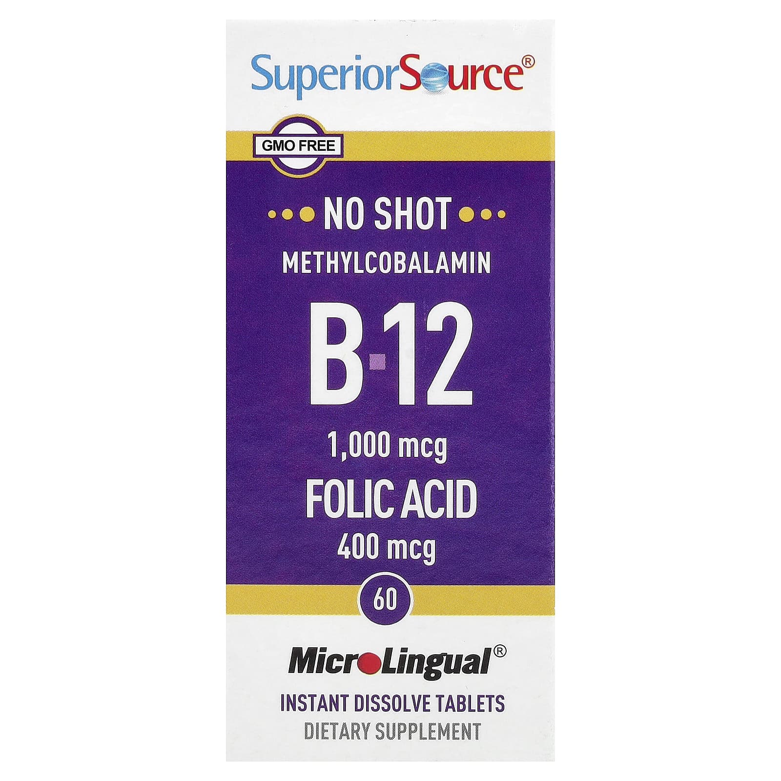 Superior Source Methylcobalamin B-12 & Folic Acid, 60 MicroLingual Instant Dissolve Tablets — Tunisie
