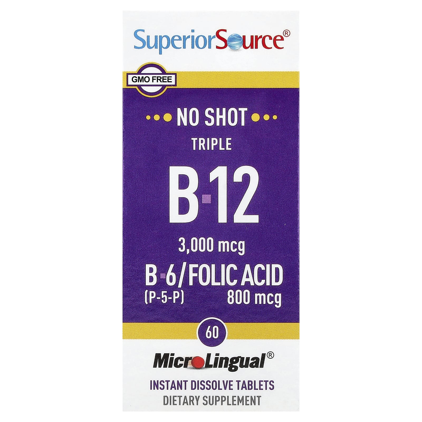 Superior Source Triple B-12, B-6, Folic Acid, 60 MicroLingual Instant Dissolve Tablets — Tunisie