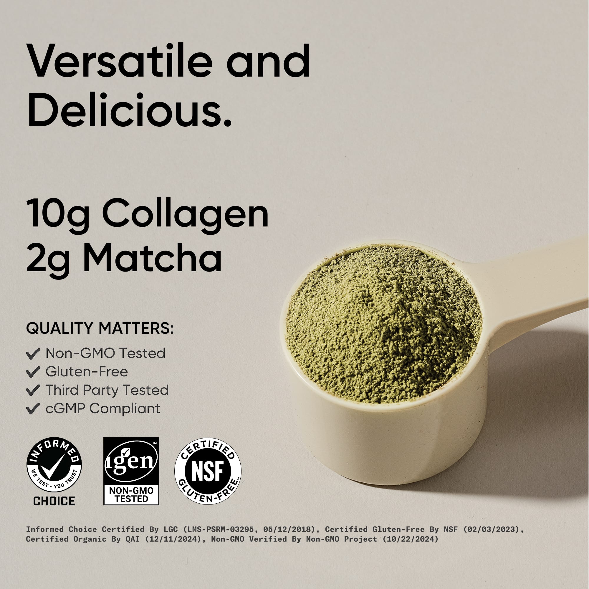 Sports Research Organic Collagen Peptides, Matcha – 288 g — étiquette 1