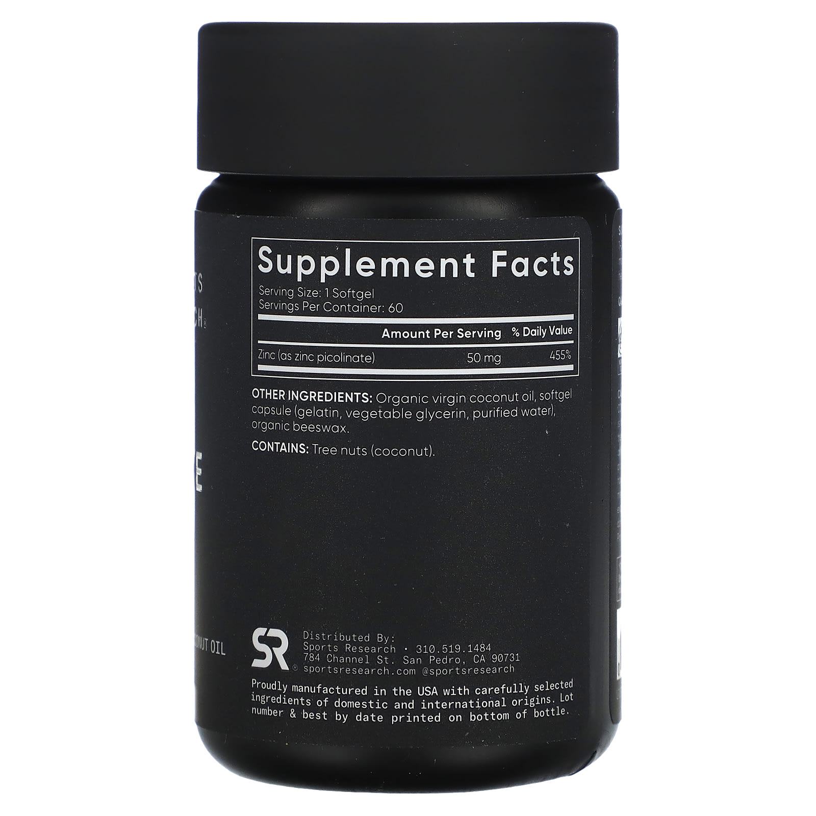 Sports Research Zinc Picolinate, High Potency – 60 capsules molles — photo 2 sur 2