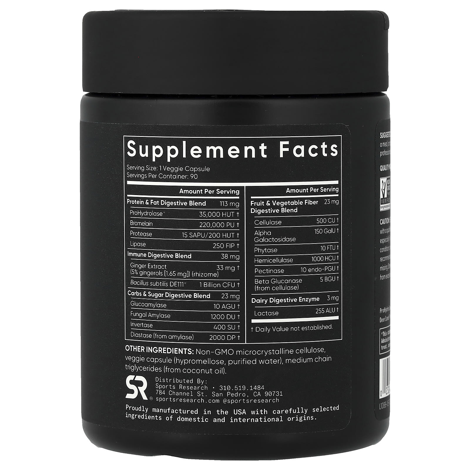 Sports Research Digestive Enzymes, Plant-Based – 90 gélules végétales — photo 2 sur 2