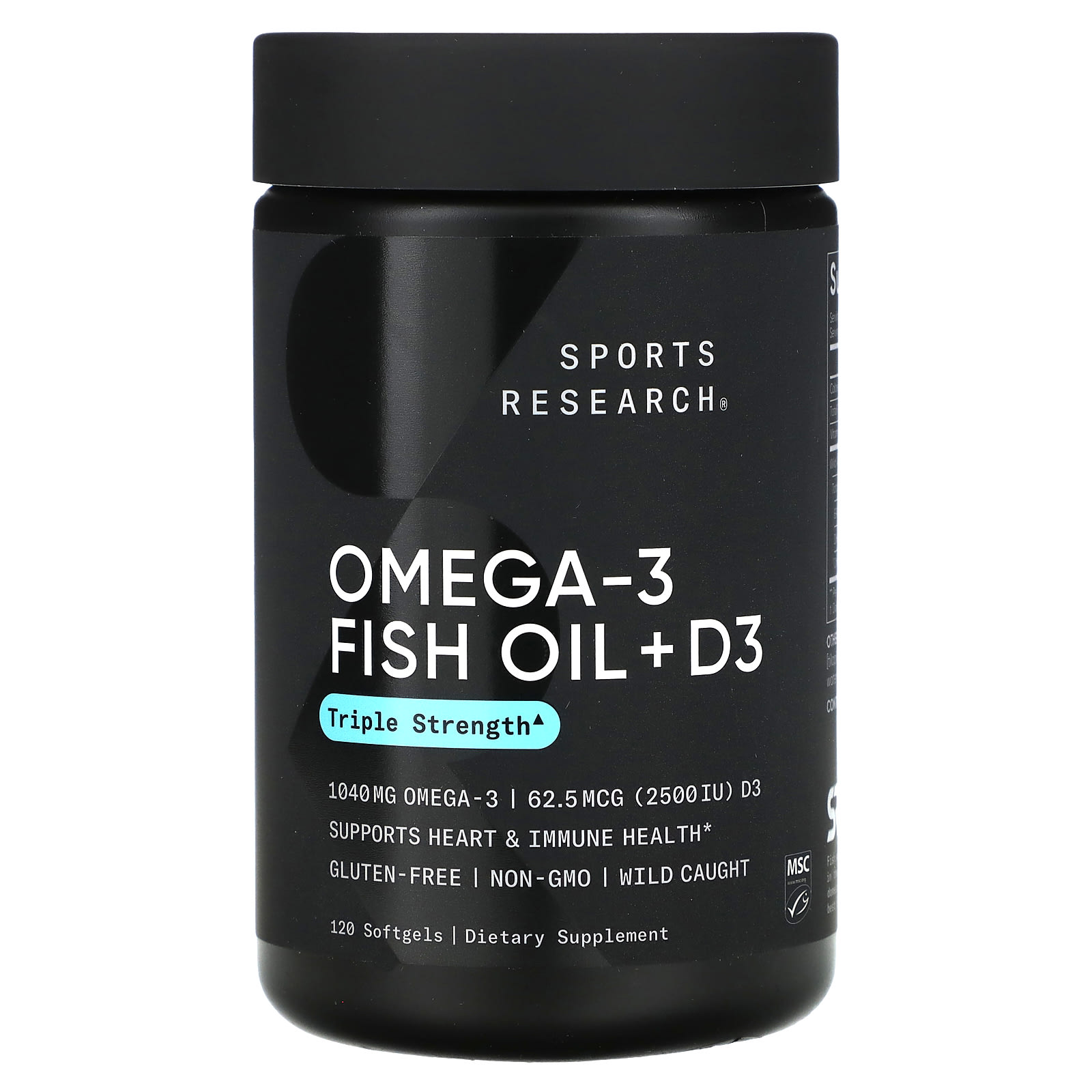 Sports Research Omega-3 Fish Oil + D3, Triple Strength – 120 capsules molles — Tunisie