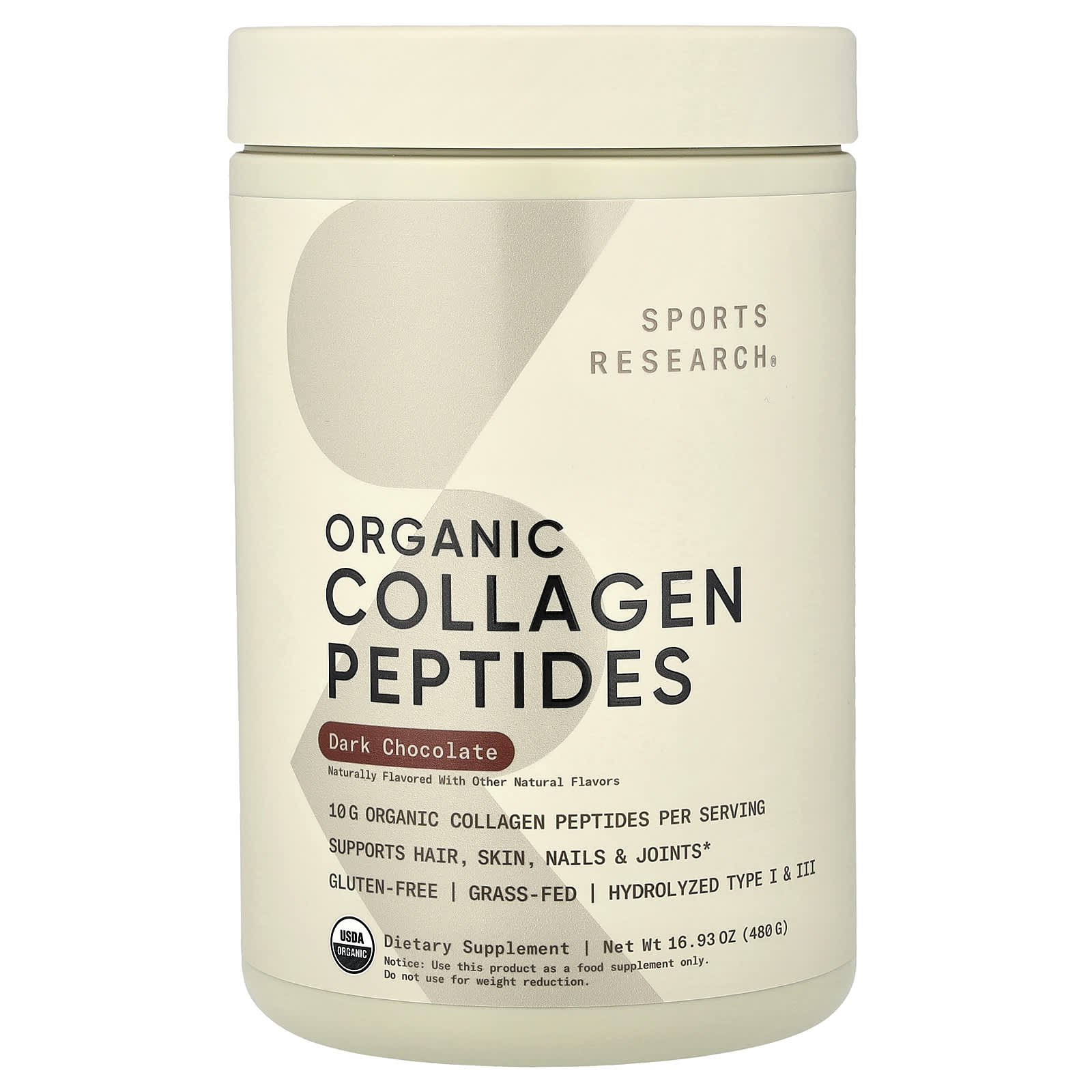 Sports Research Organic Collagen Peptides – Dark Chocolate – 480 g — Tunisie