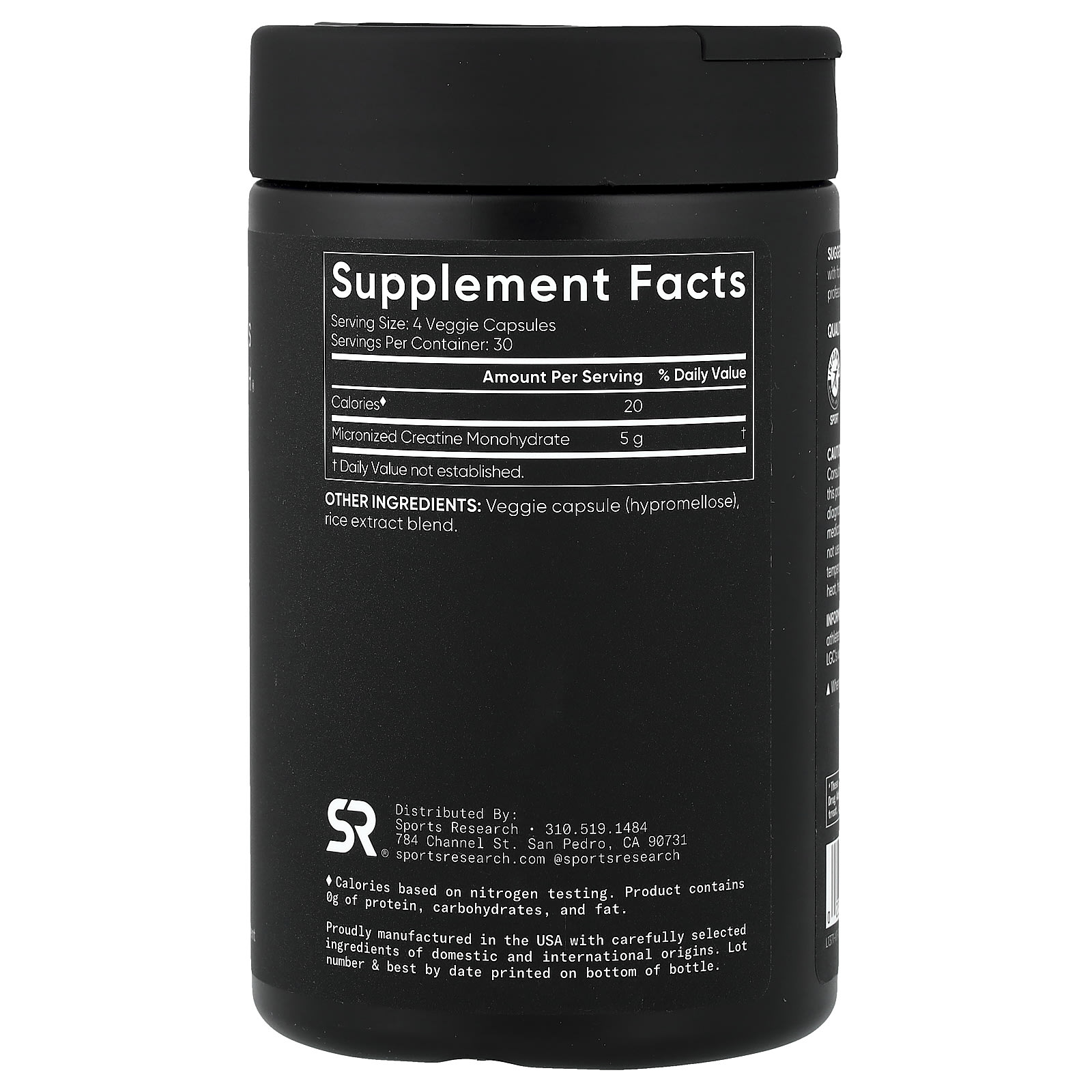 Sports Research Creatine Monohydrate, Micronized – 120 gélules végétales — photo 2 sur 2