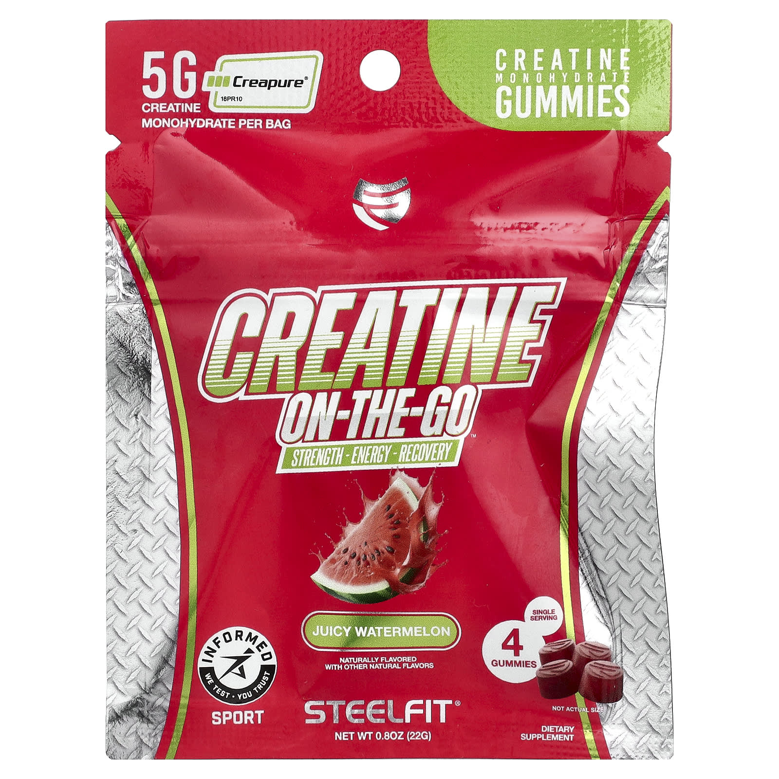 SteelFit Creatine On-The-Go, Creatine Monohydrate Gummies – Juicy Watermelon – 22 g — étiquette 1