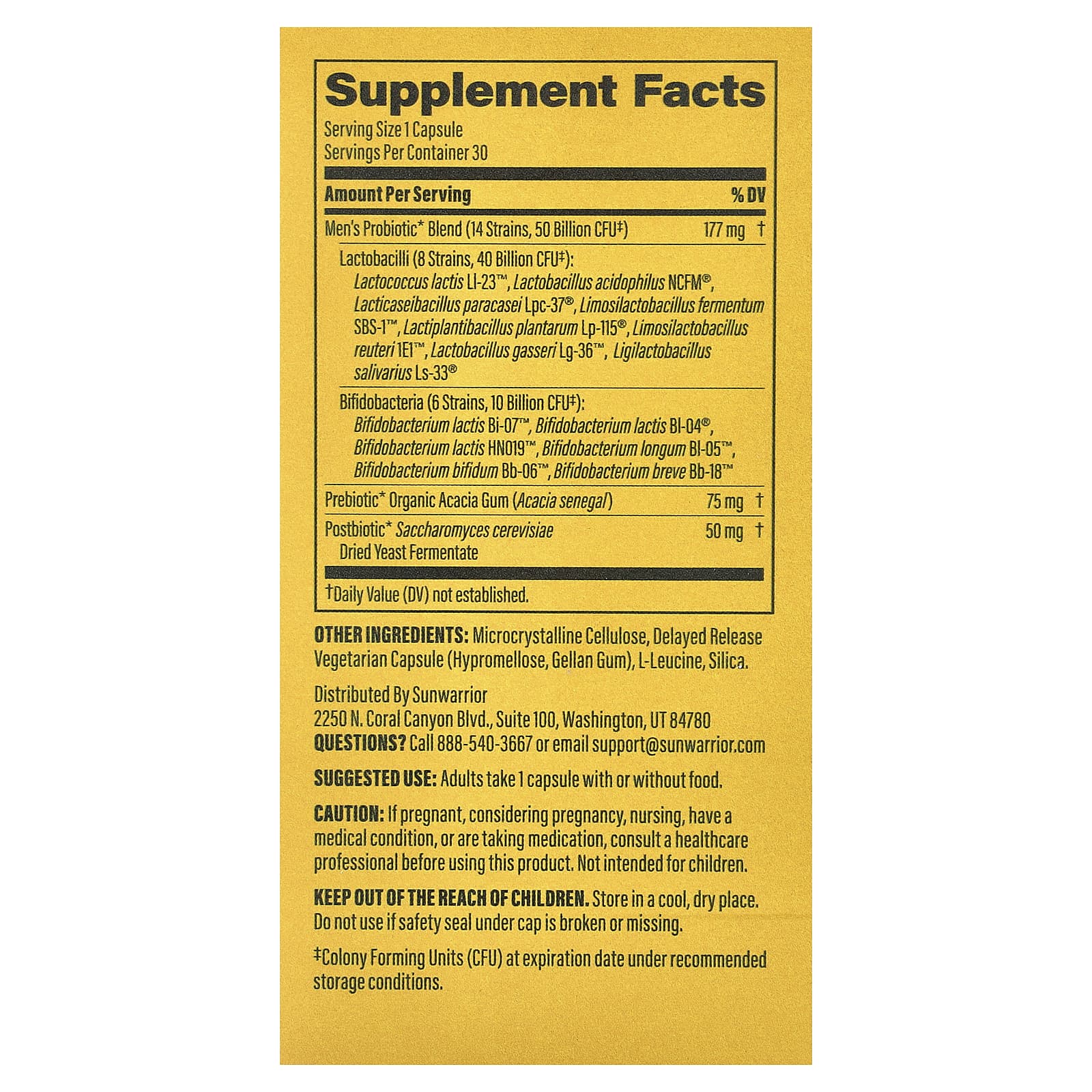 Sunwarrior Men's Probiotic – 30 gélules végétales — photo 2 sur 2