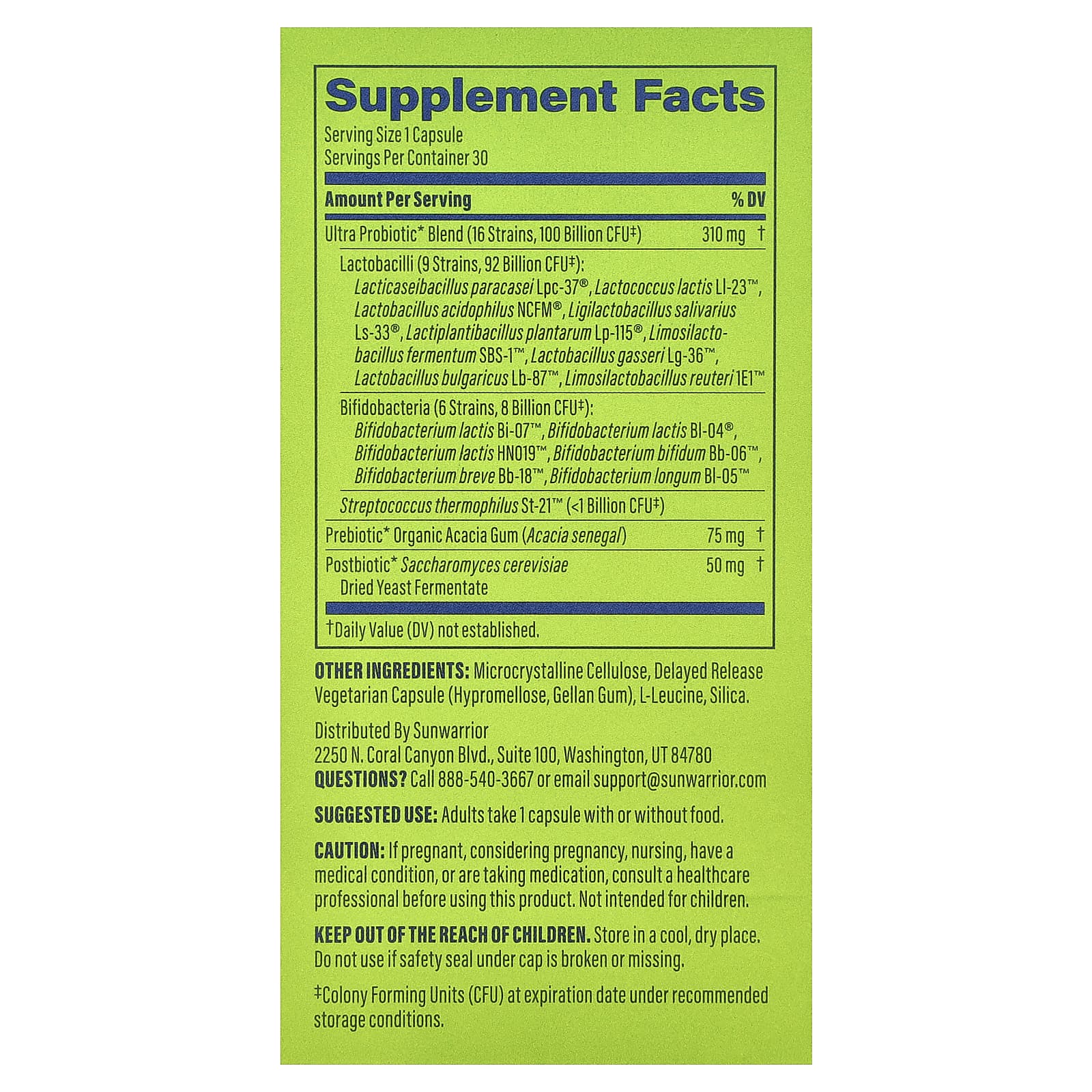 Sunwarrior Ultra Probiotic – 30 gélules végétales — photo 2 sur 2