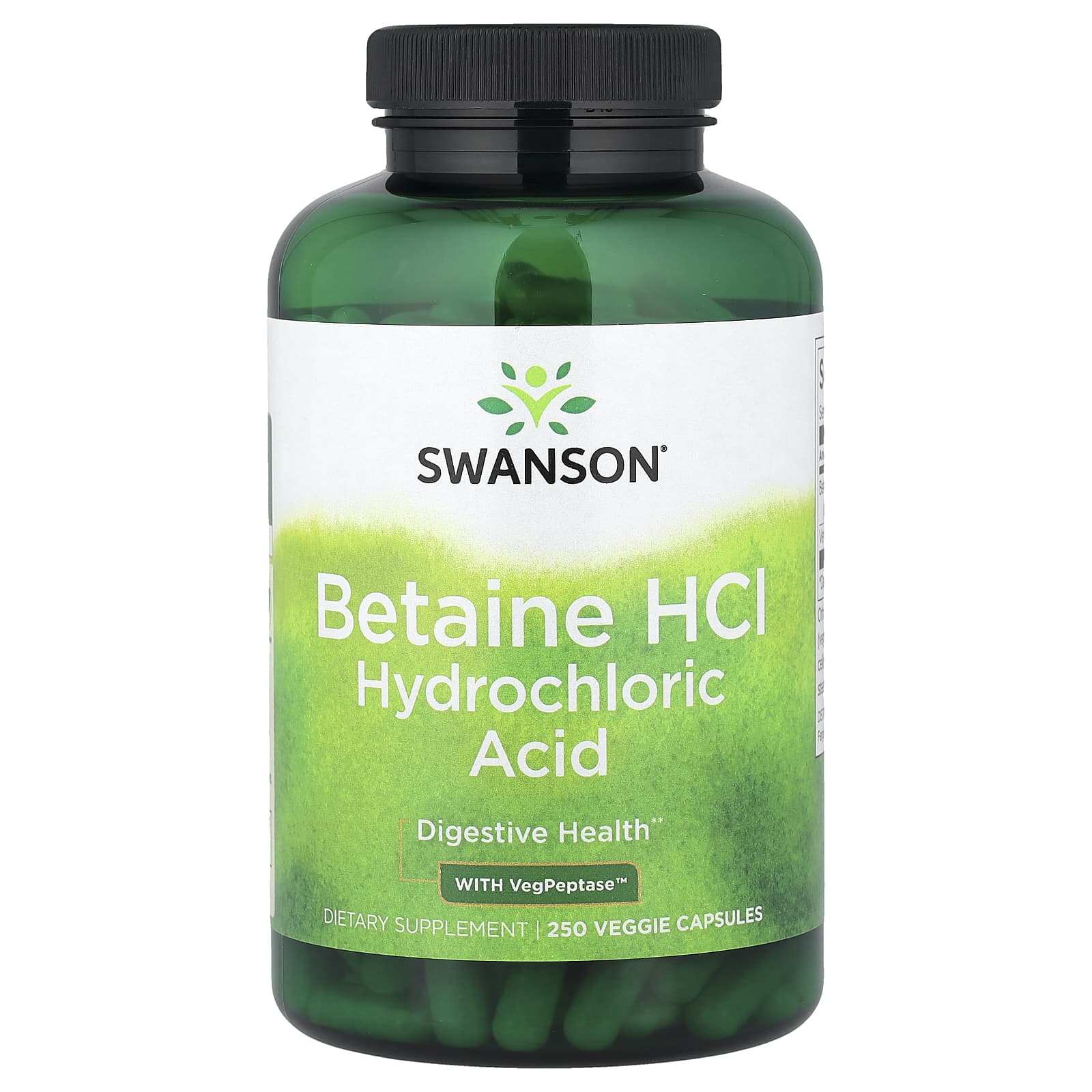 Swanson Vitamins Betaine HCl Hydrochloric Acid with VegPeptase – 250 gélules végétales — Tunisie