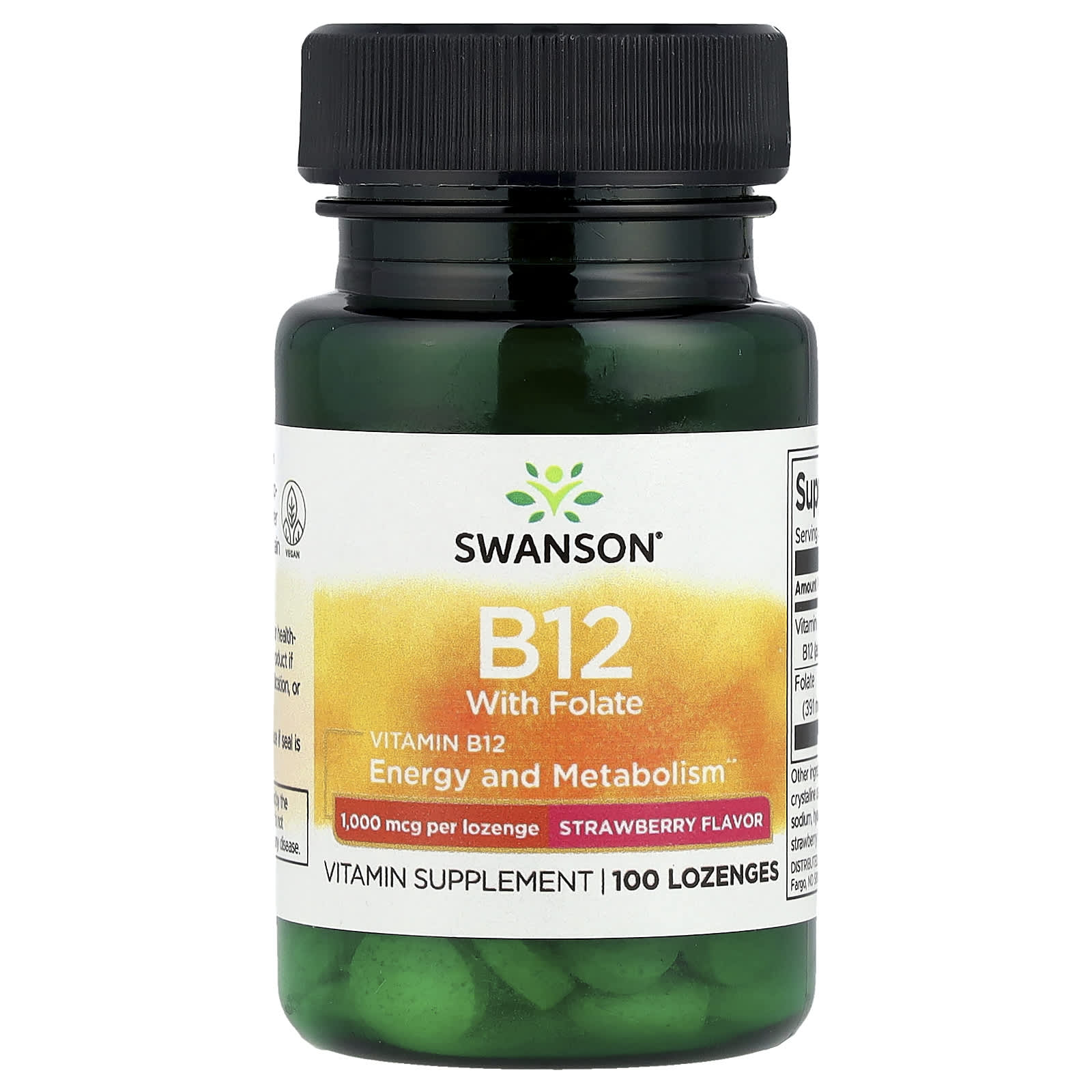 Swanson Vitamins Vitamin B12 with Folate – Strawberry – 100 pastilles — Tunisie