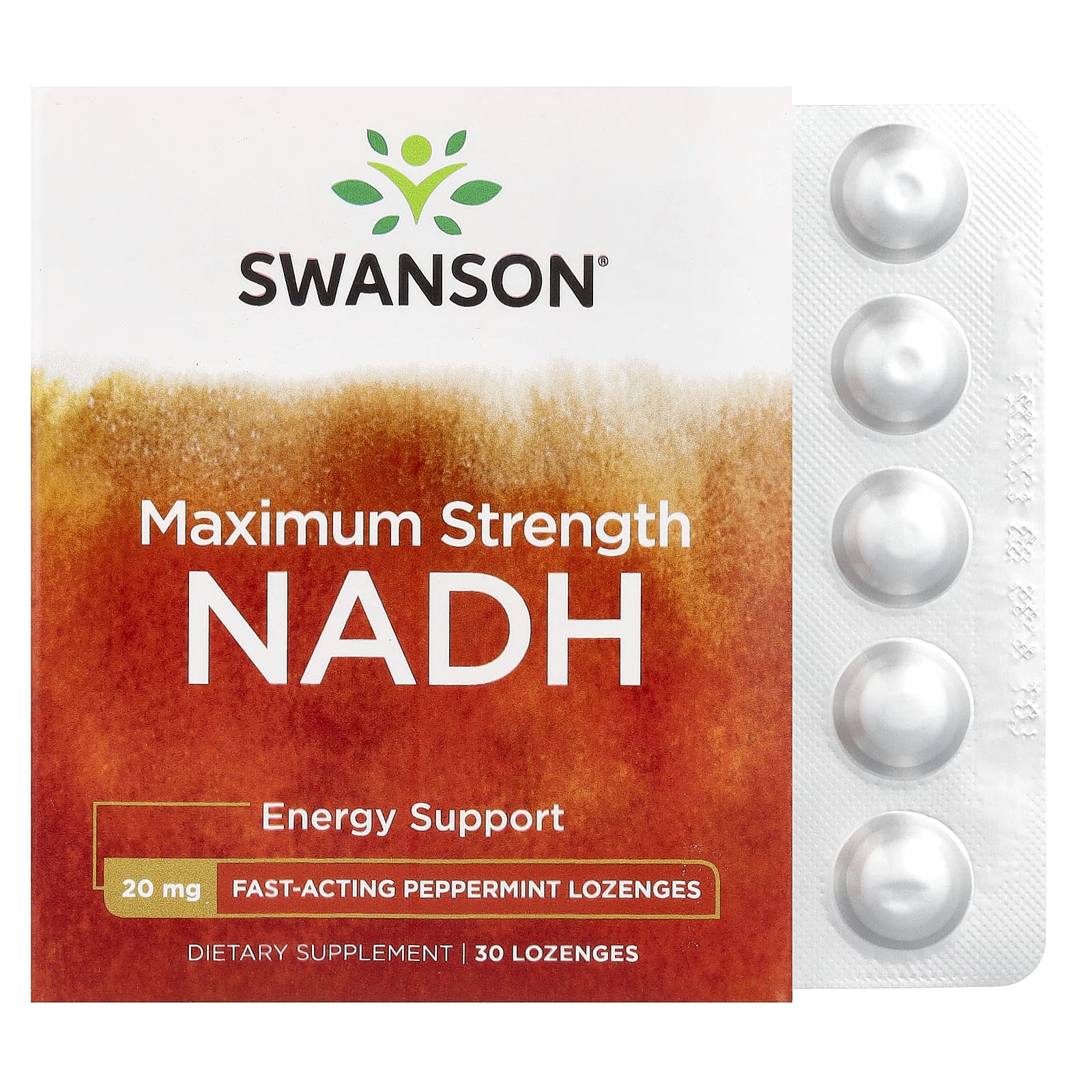 Swanson Vitamins NADH – Peppermint – 20 mg – 30 pastilles — Tunisie