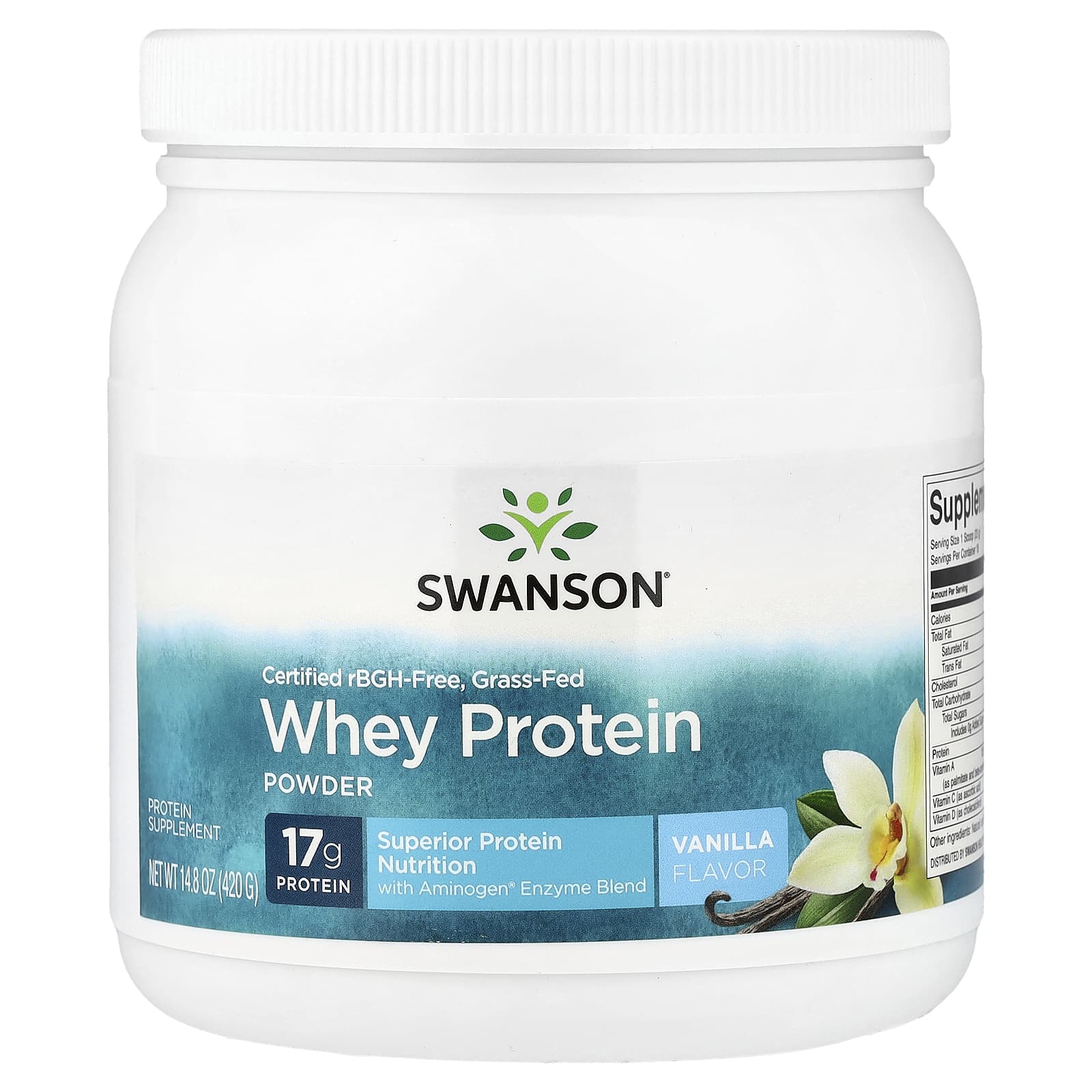 Swanson Vitamins Certified rBGH-Free, Grass-Fed Whey Protein Powder – Vanilla – 420 g — Tunisie
