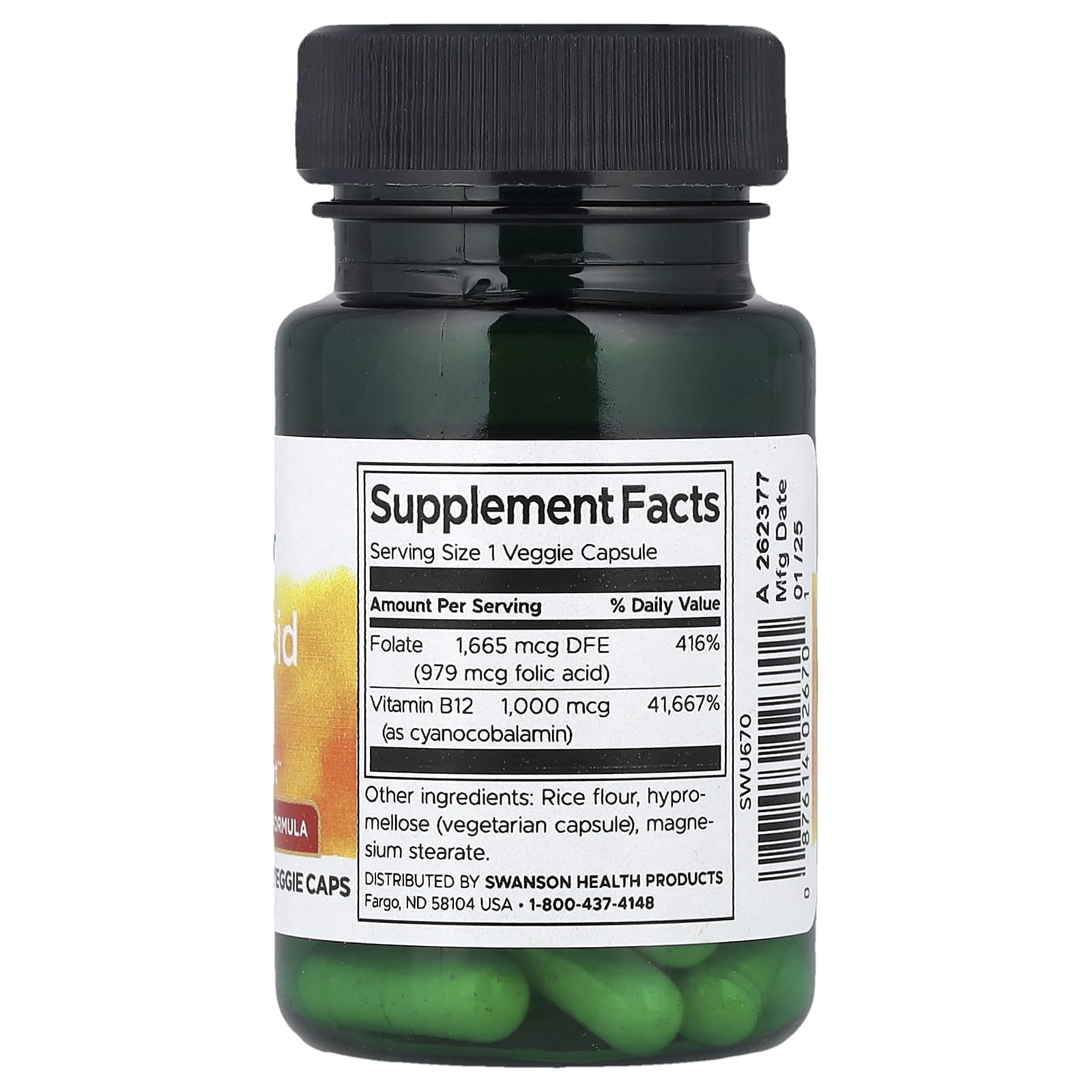 Swanson Vitamins Folic Acid & B12 – 30 gélules végétales — photo 2 sur 2