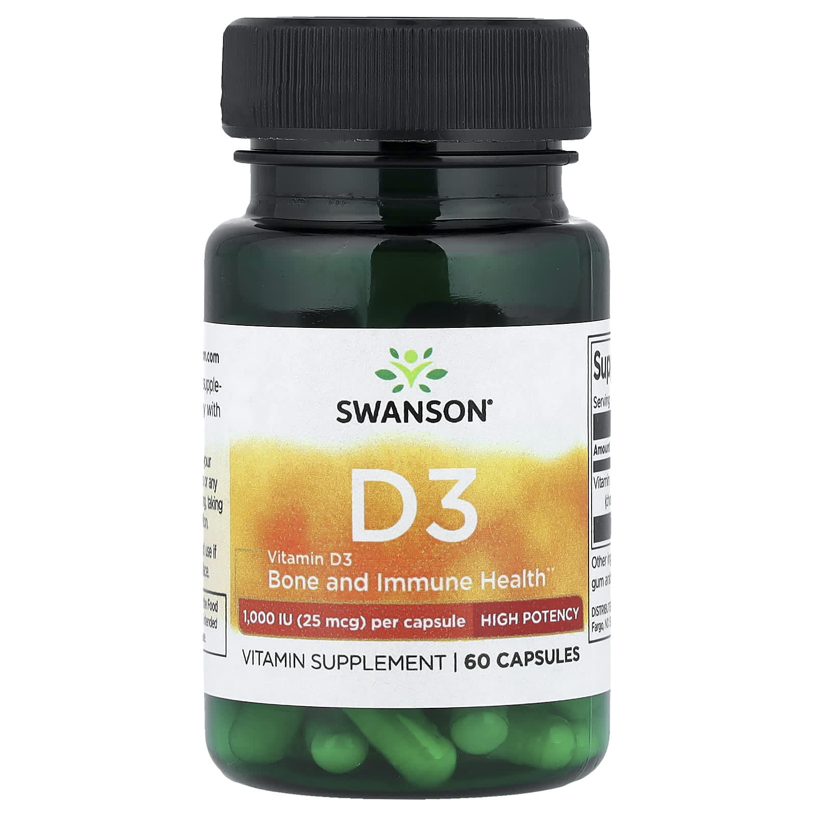 Swanson Vitamins Vitamin D3, High Potency – 60 gélules — Tunisie