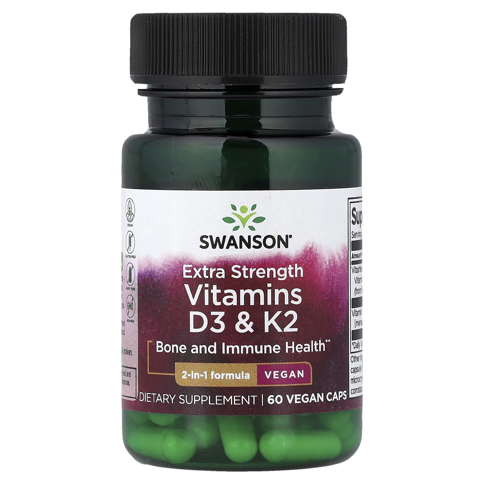 Swanson Vitamins Vitamins D3 & K2 – 60 gélules végétales — Tunisie
