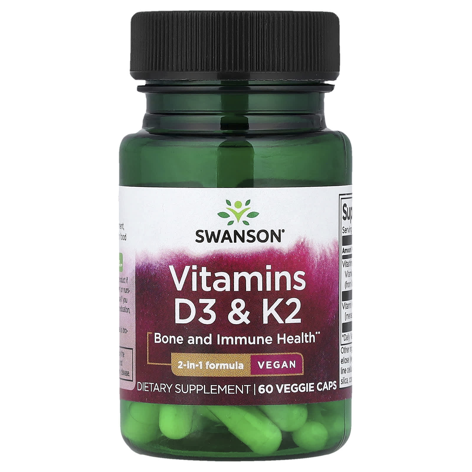 Swanson Vitamins Vitamins D3 & K2 – 60 gélules végétales — Tunisie