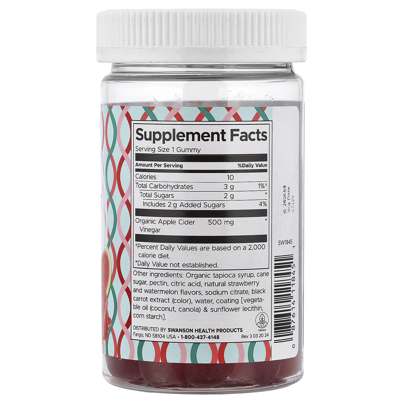 Swanson Vitamins Apple Cider Vinegar Gummies, Strawberry Watermelon – Apple Cider Vinegar Gummies – 60 gommes — photo 2 sur 2