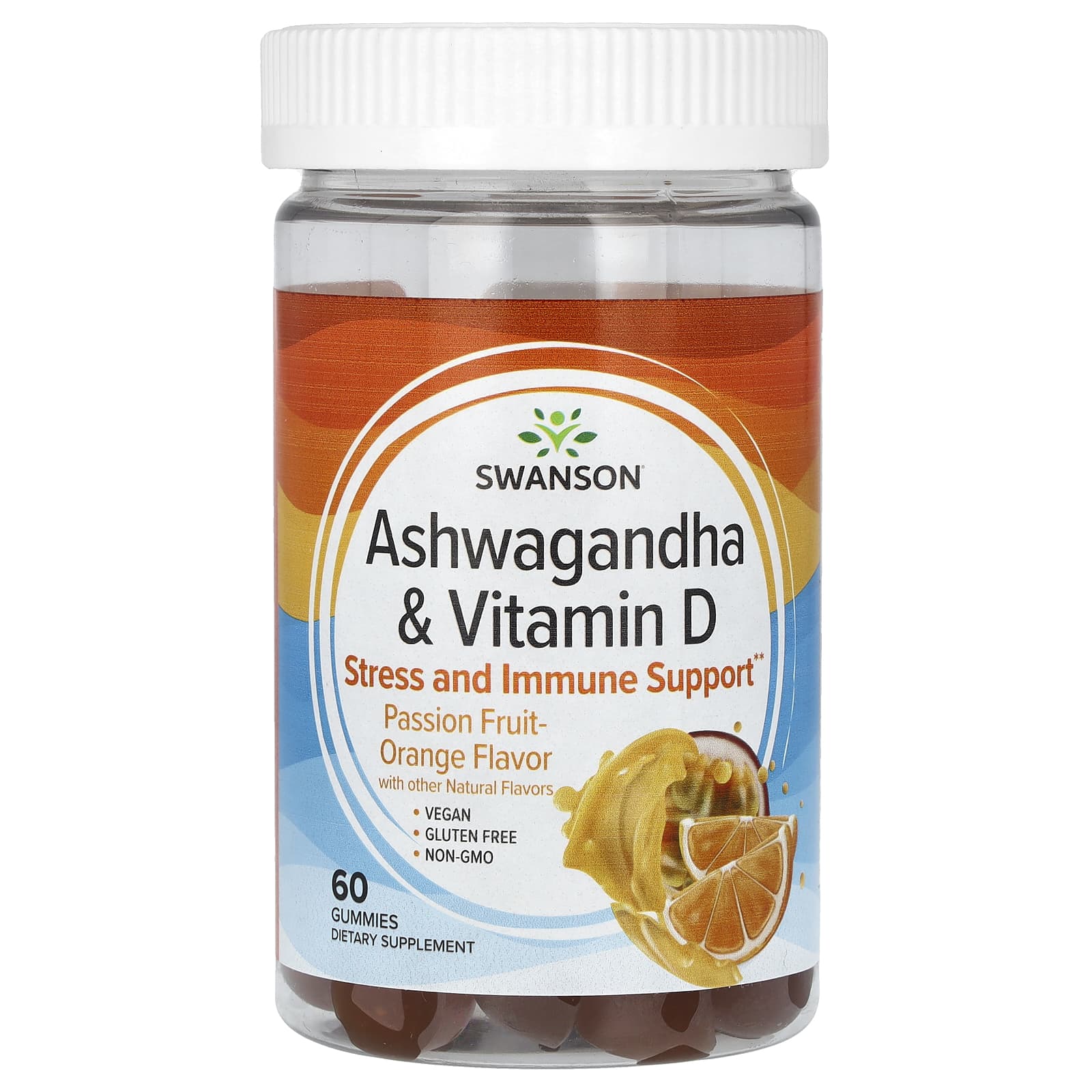 Swanson Vitamins Ashwagandha & Vitamin D – Passion Fruit-Orange – 60 gommes — Tunisie