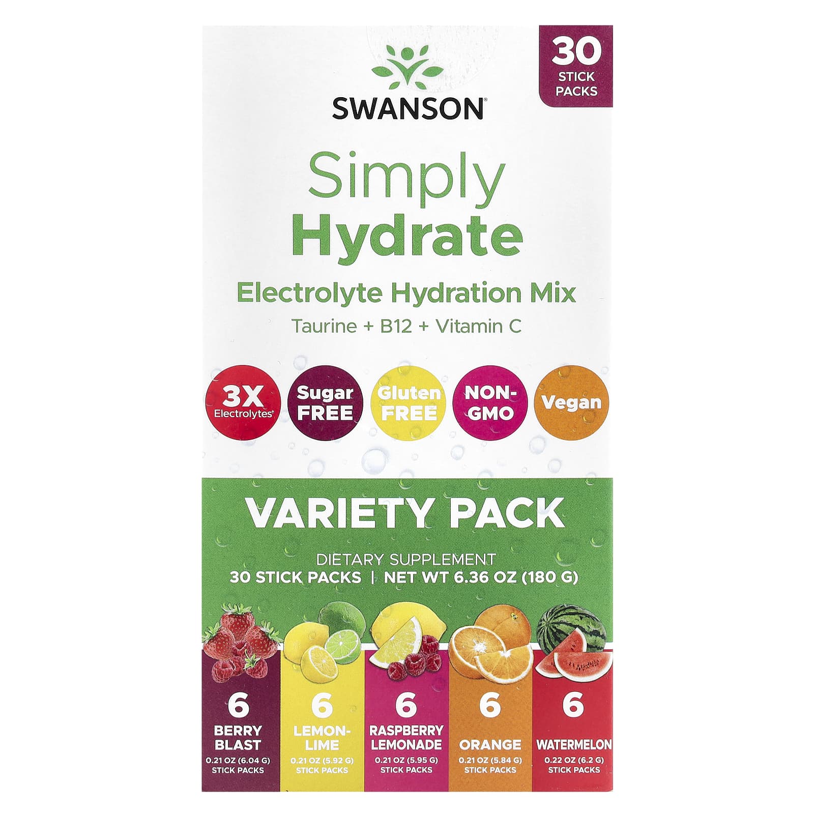 Swanson Vitamins Simply Hydrate, Electrolyte Hydration Mix, Variety Pack – 180 g — Tunisie