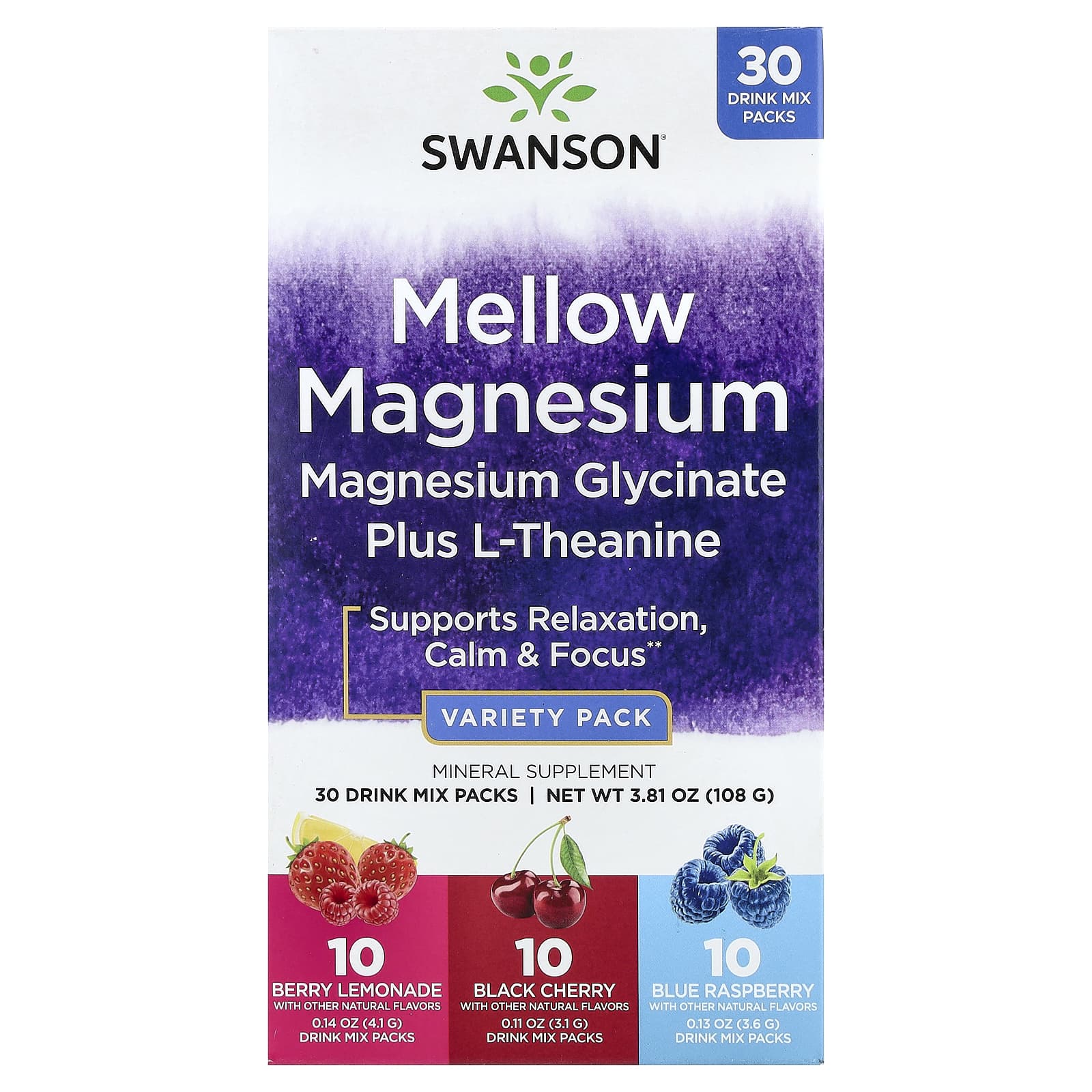 Swanson Vitamins Mellow Magnesium Drink Mix, Variety Pack, 30 Stick Packs — Tunisie