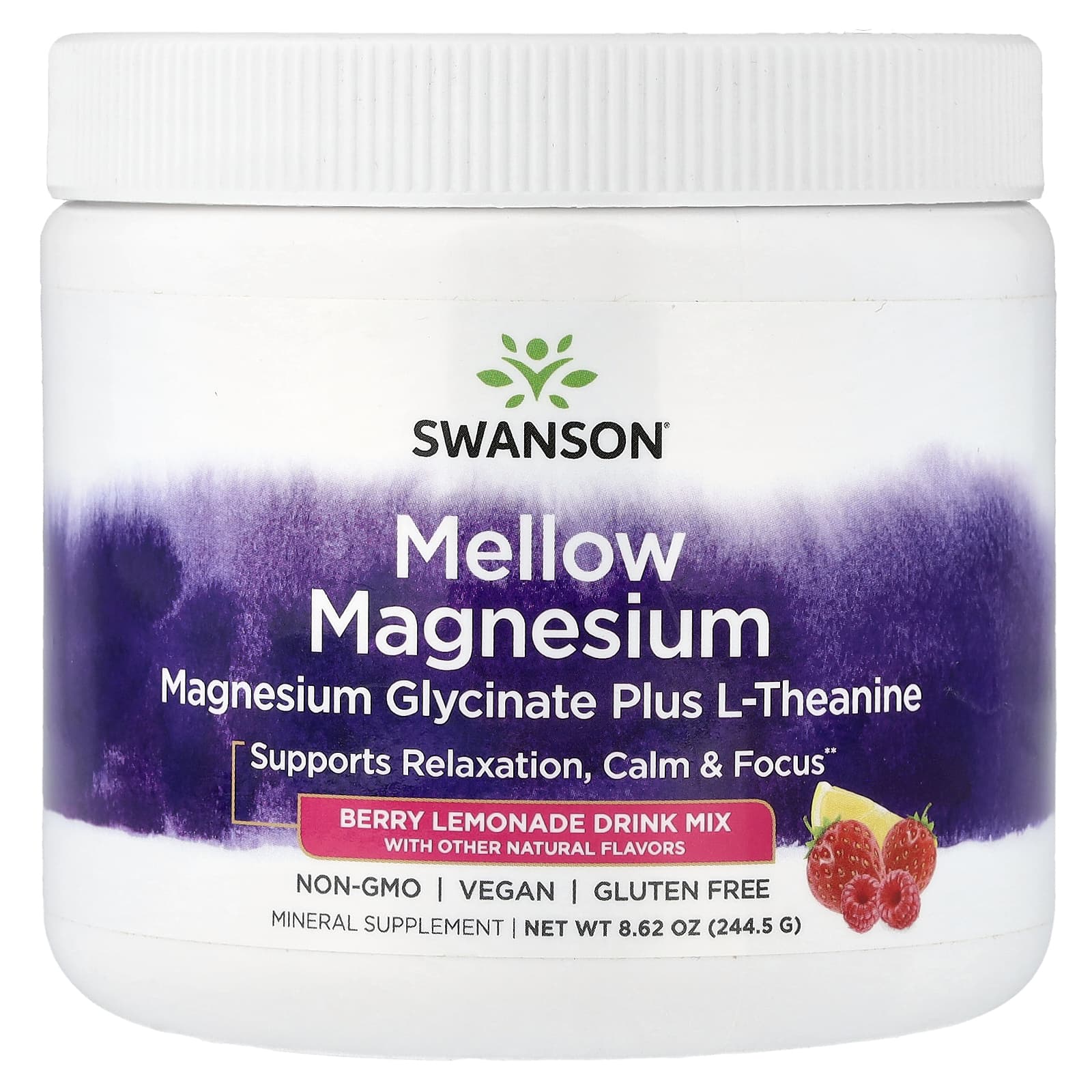 Swanson Vitamins Mellow Magnesium Drink Mix – Berry Lemonade – 244,5 g — Tunisie