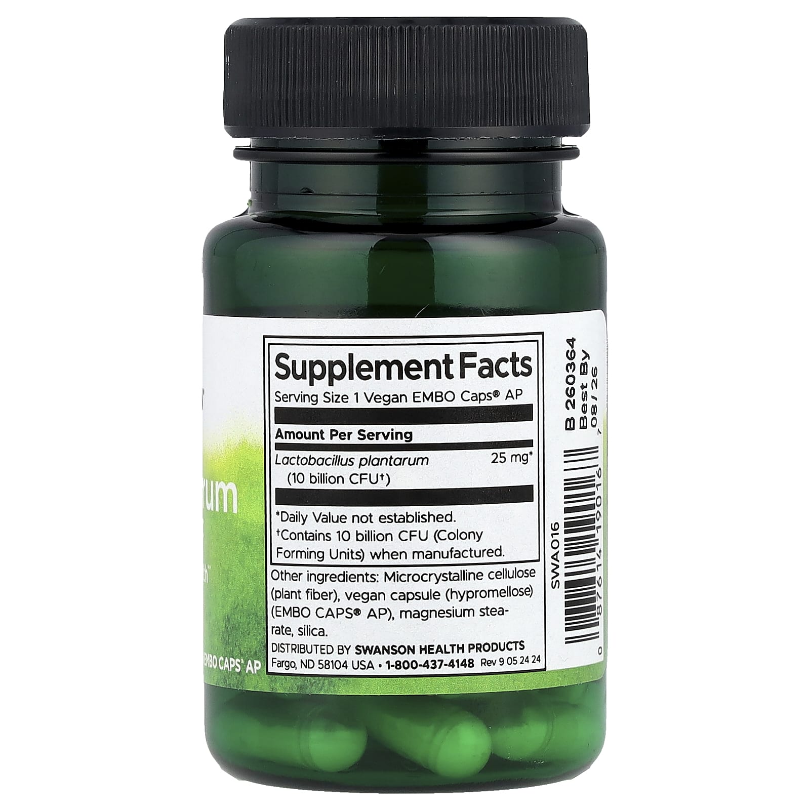 Swanson Vitamins L. Plantarum Probiotic, 10 Billion CFU, 30 Vegan EMBO Caps AP — photo 2 sur 2