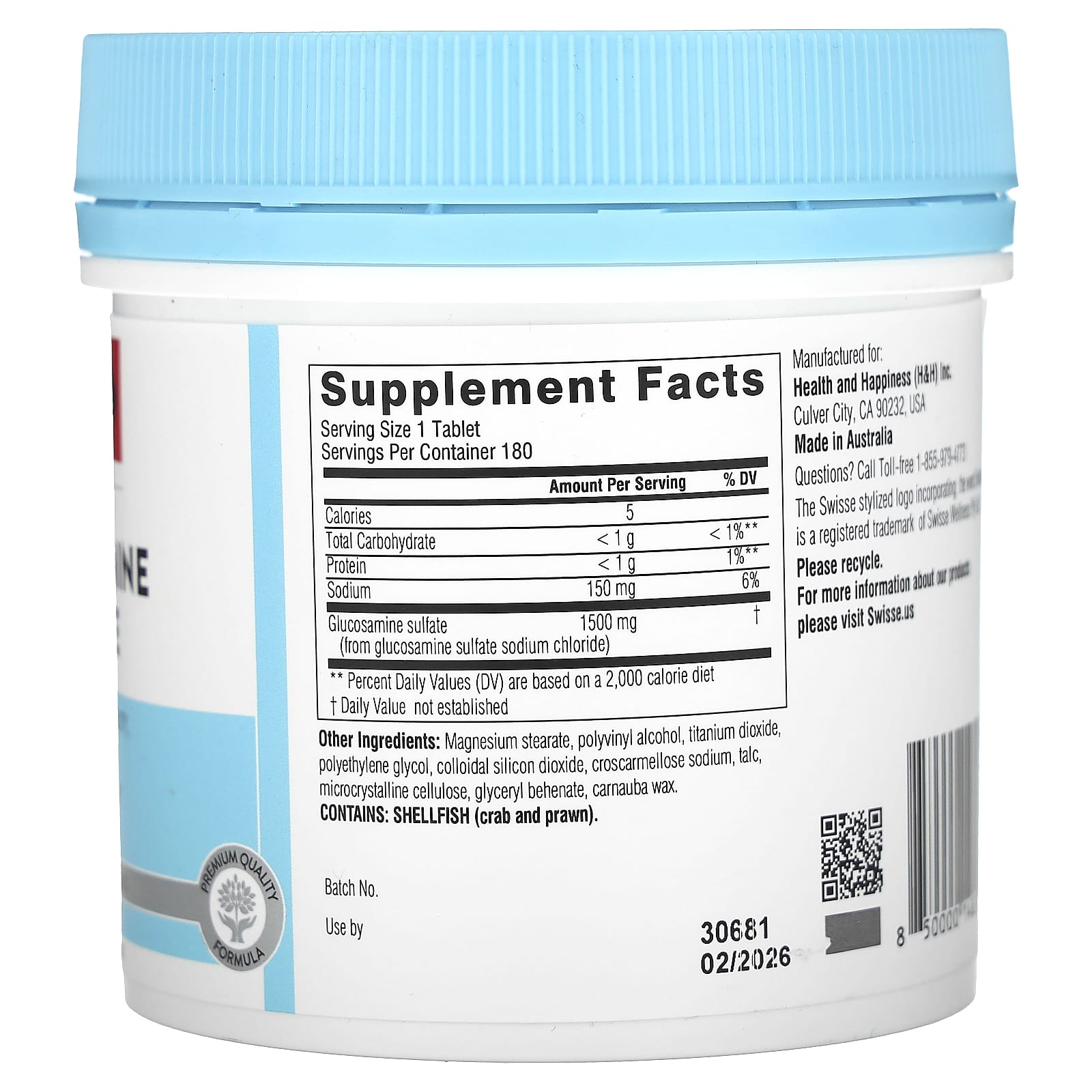 Swisse Ultiboost, Glucosamine Sulfate – 180 comprimés — photo 2 sur 2
