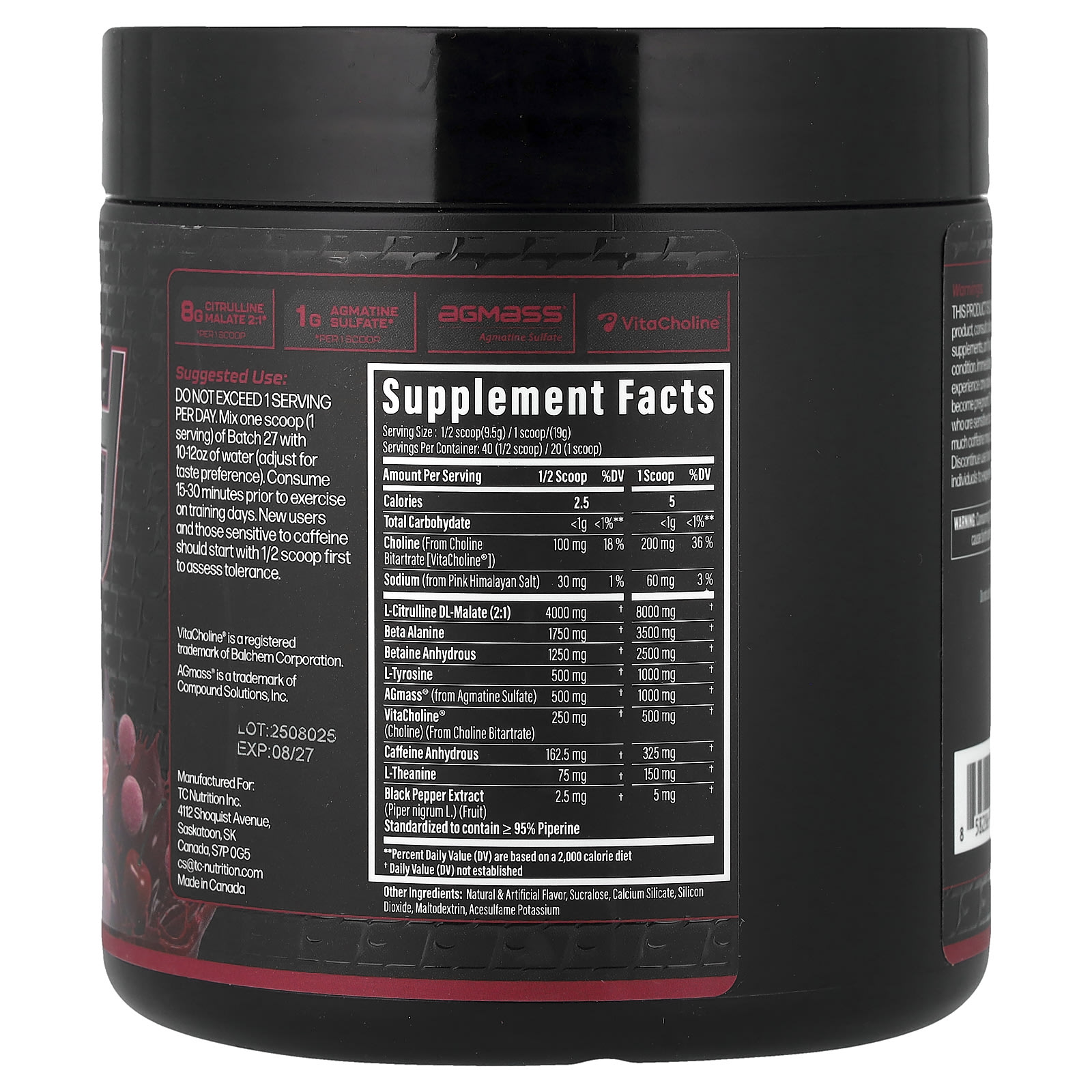 TC Nutrition Batch 27, Fully Dosed Pre Workout – Cherry Bomb – 380 g — photo 2 sur 2