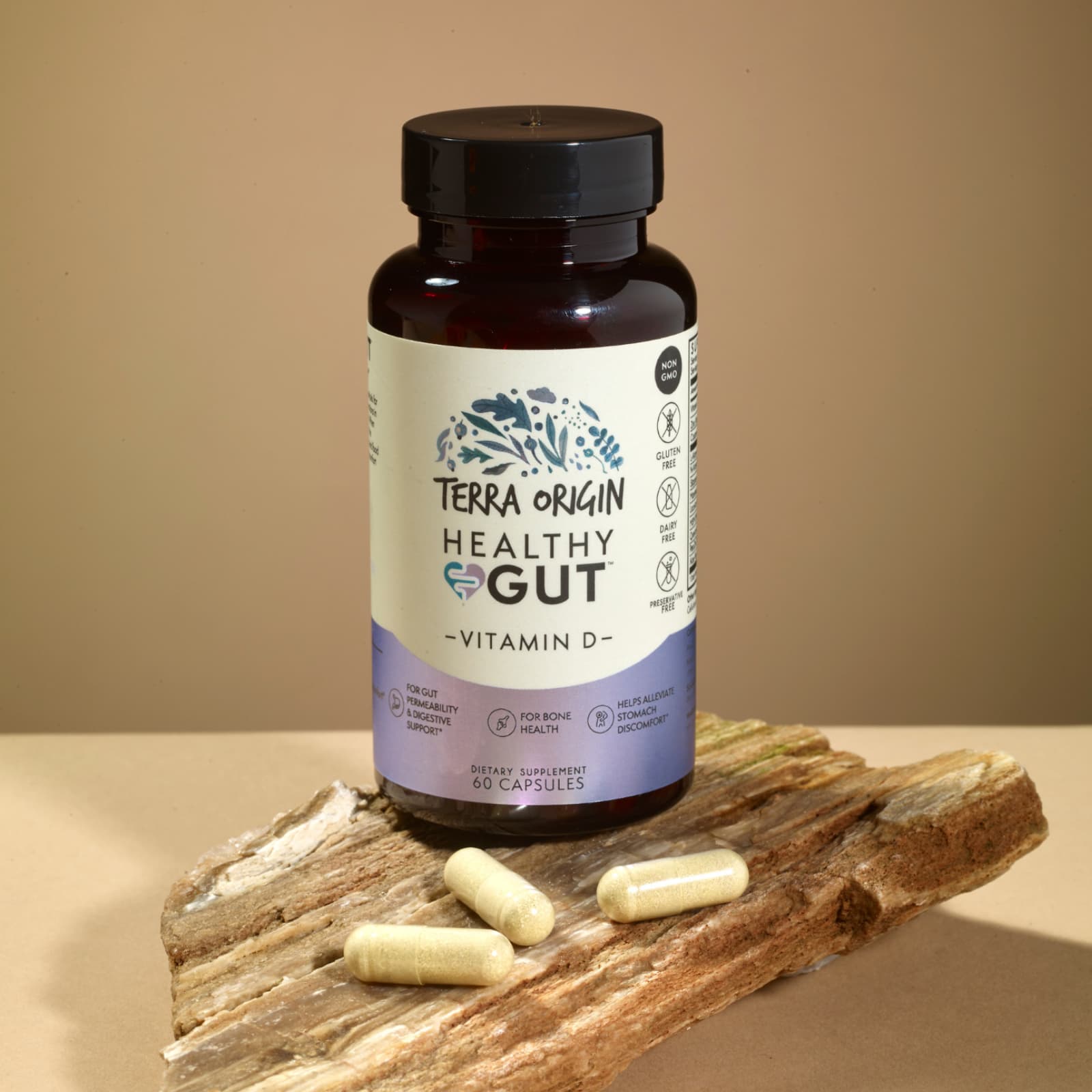 Terra Origin Healthy Gut Capsules with Vitamin D – 60 gélules — étiquette 3