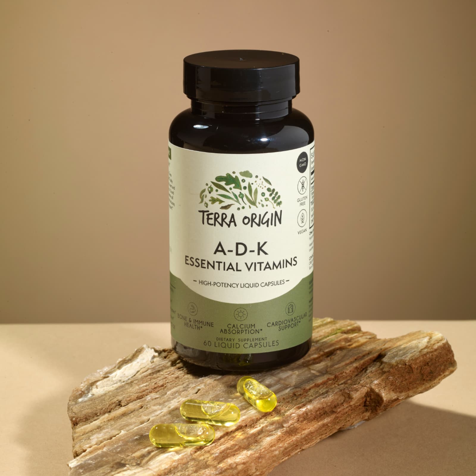 Terra Origin A-D-K Essential Vitamins, 60 Liquid Capsules — étiquette 3
