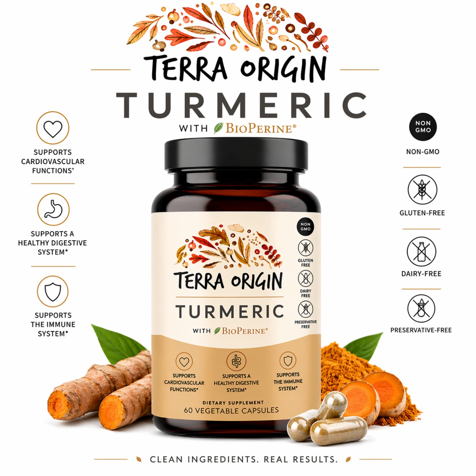 Terra Origin Turmeric With BioPerine, 60 Vegetable Capsules — étiquette 1