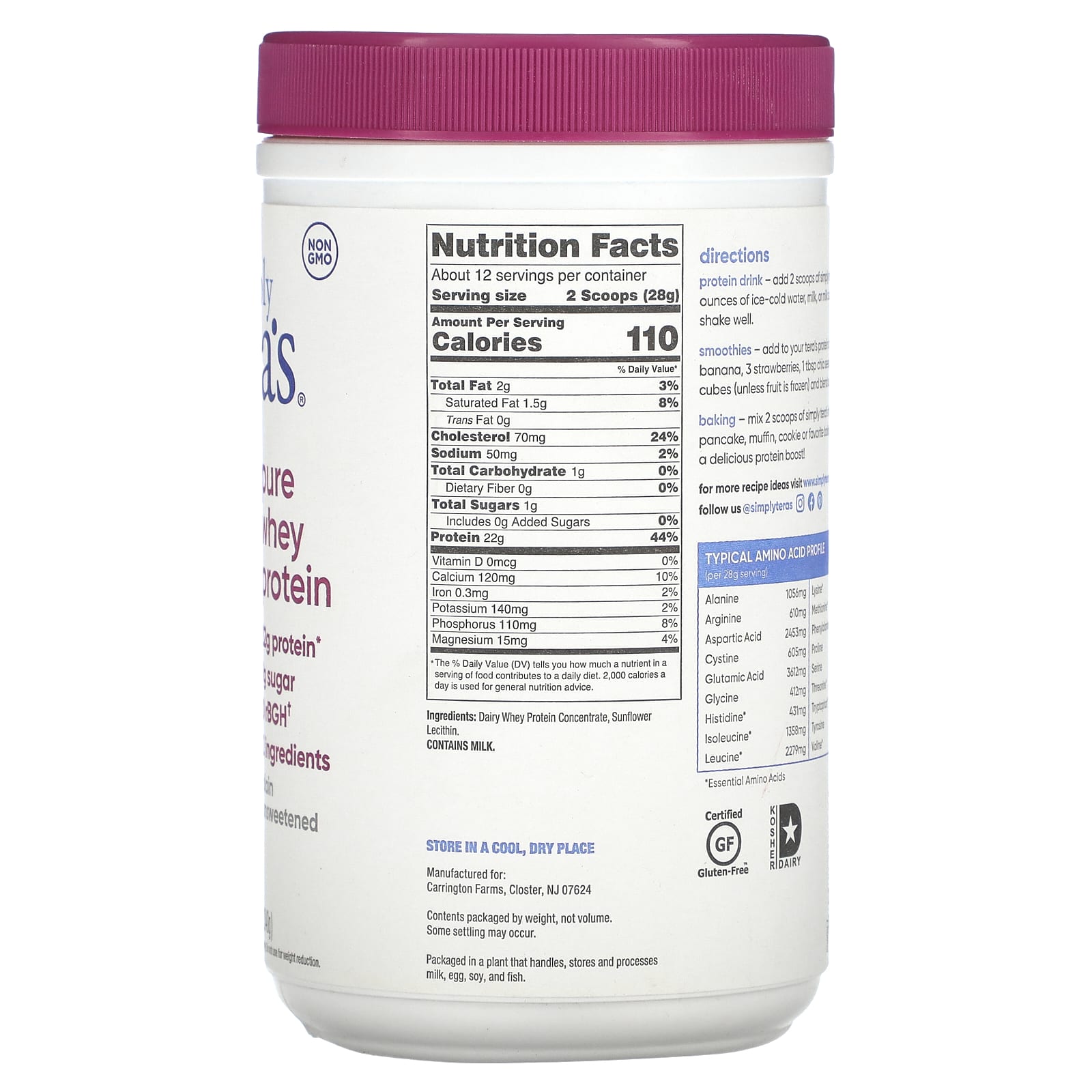 Simply Tera's Pure Whey Protein, Plain Unsweetened – 340 g — photo 2 sur 2