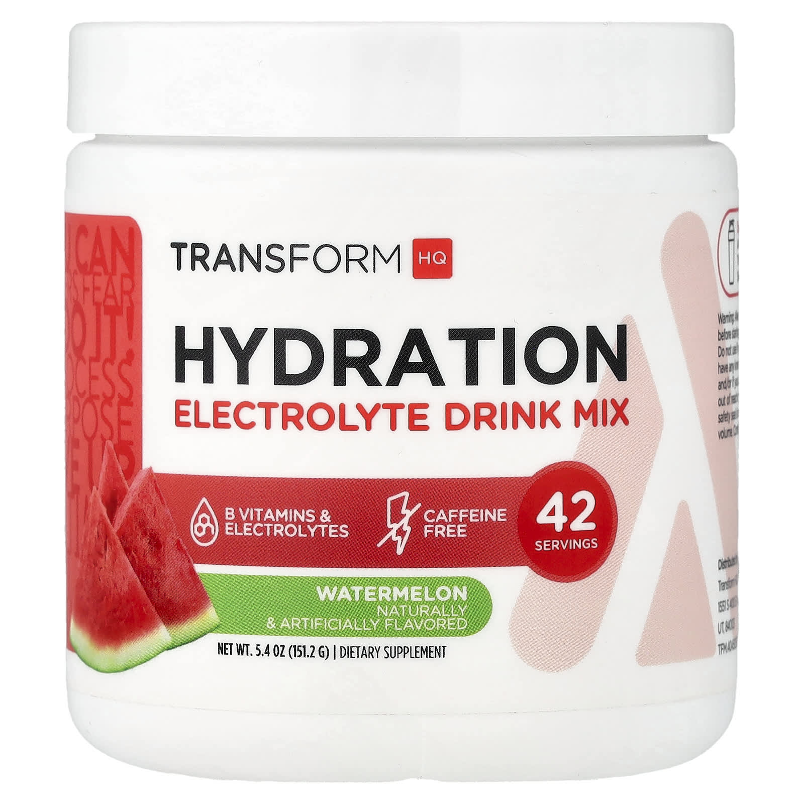 TransformHQ Hydration, Electrolyte Drink Mix, Caffeine Free – Watermelon – 151,2 g — Tunisie