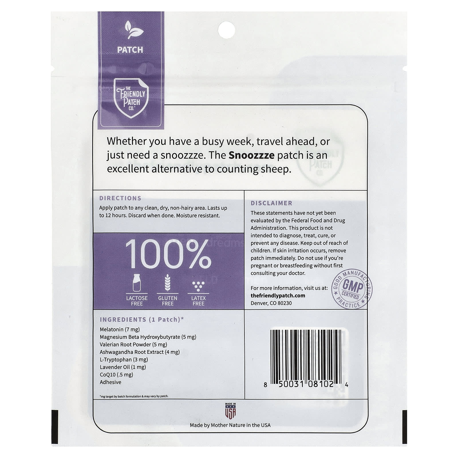 The Friendly Patch Snoozzze, Melatonin Sleep Patch, 28 Patches — photo 2 sur 2
