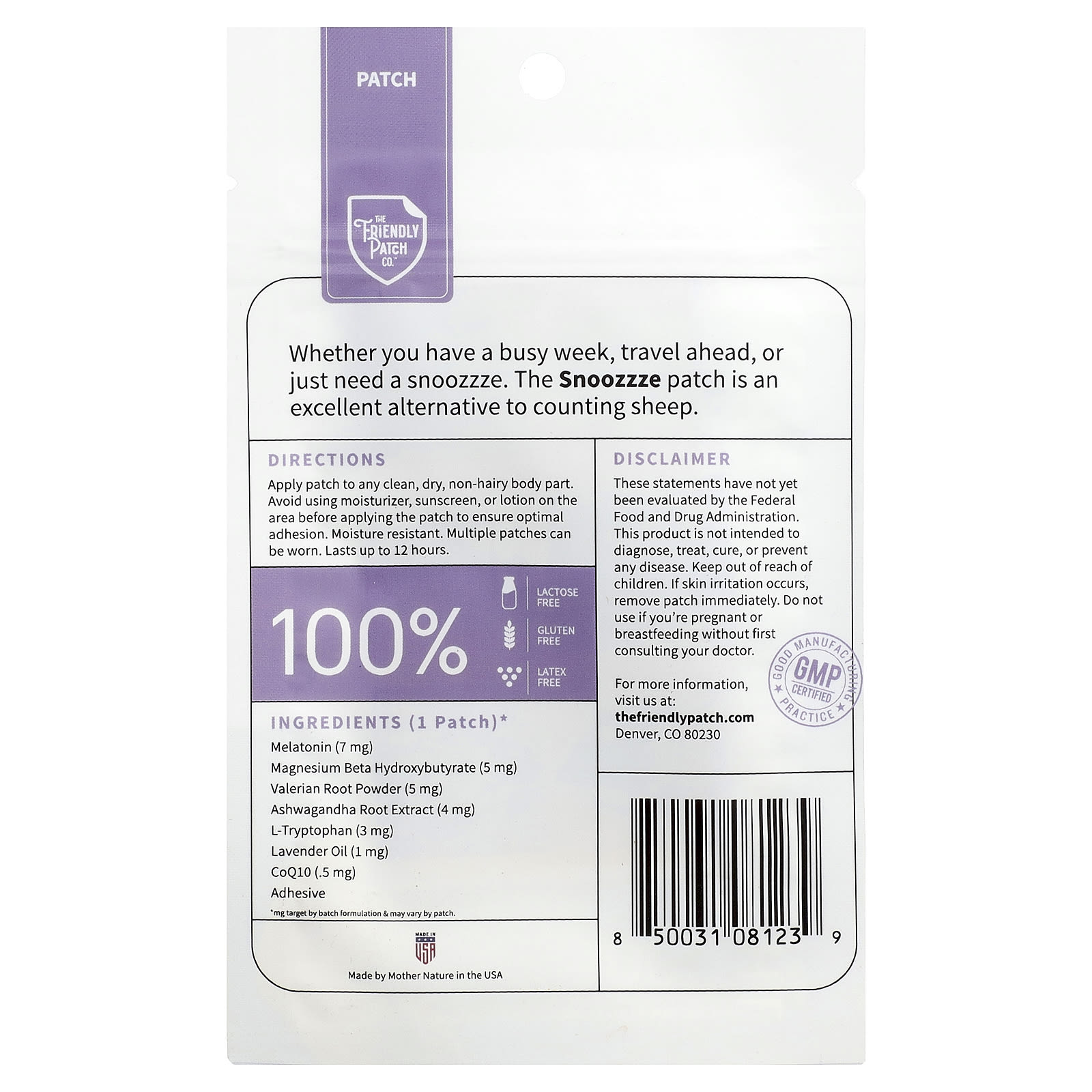 The Friendly Patch Snoozzze, Melatonin Sleep Patch, 8 Patches — photo 2 sur 2