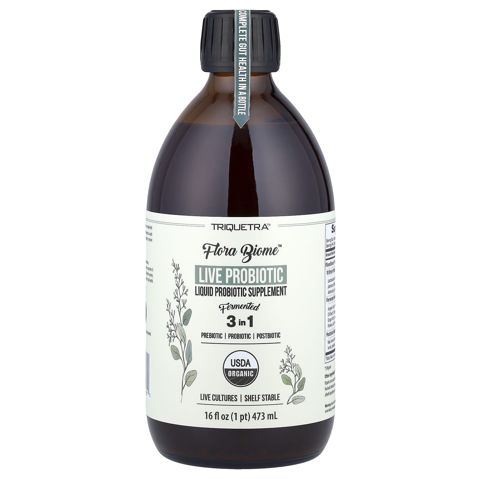 Triquetra Health Flora Biome, Live Probiotic Liquid Supplement – 473 ml — étiquette 1