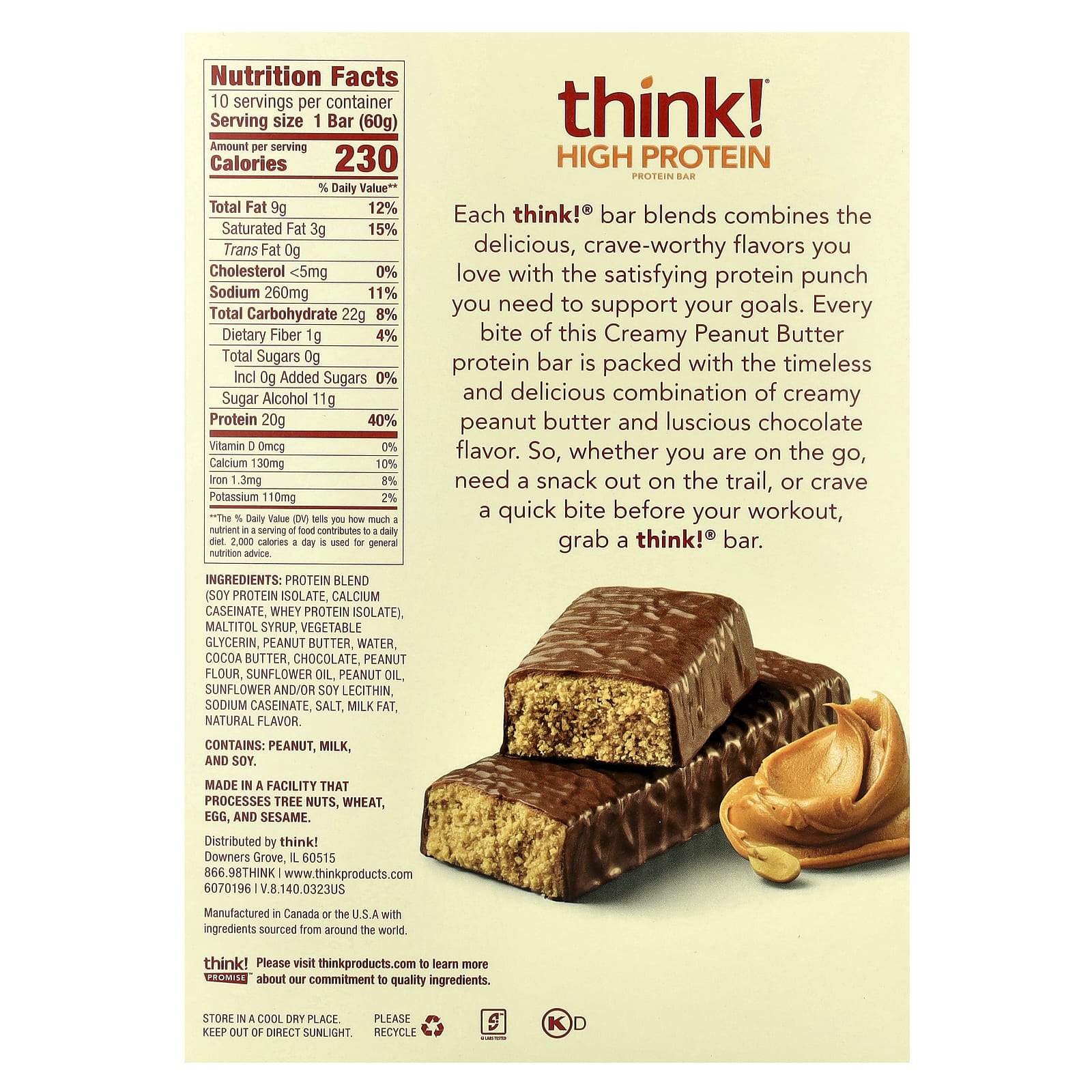 Think ! High Protein Bars – Creamy Peanut Butter – 60 g — photo 2 sur 2
