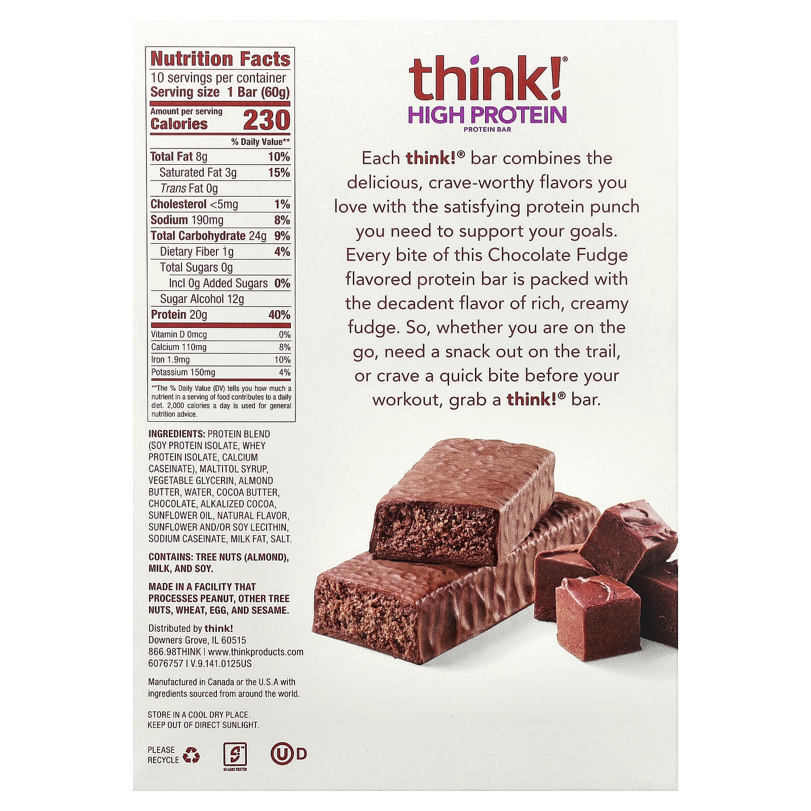 Think ! High Protein Bars – Chocolate Fudge – 60 g — photo 2 sur 2