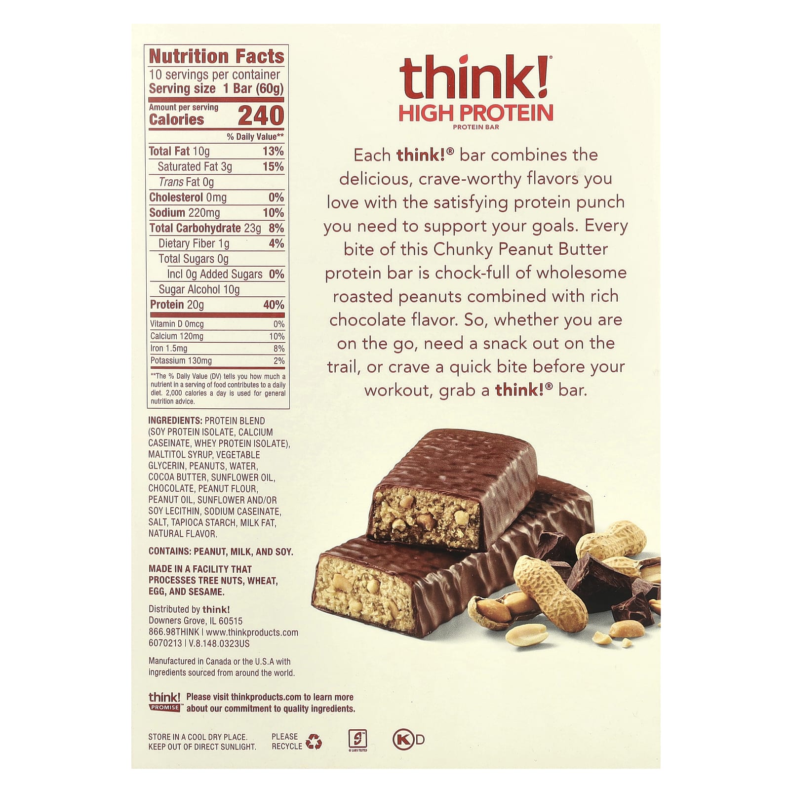 Think ! High Protein Bars – Chunky Peanut Butter – 60 g — photo 2 sur 2