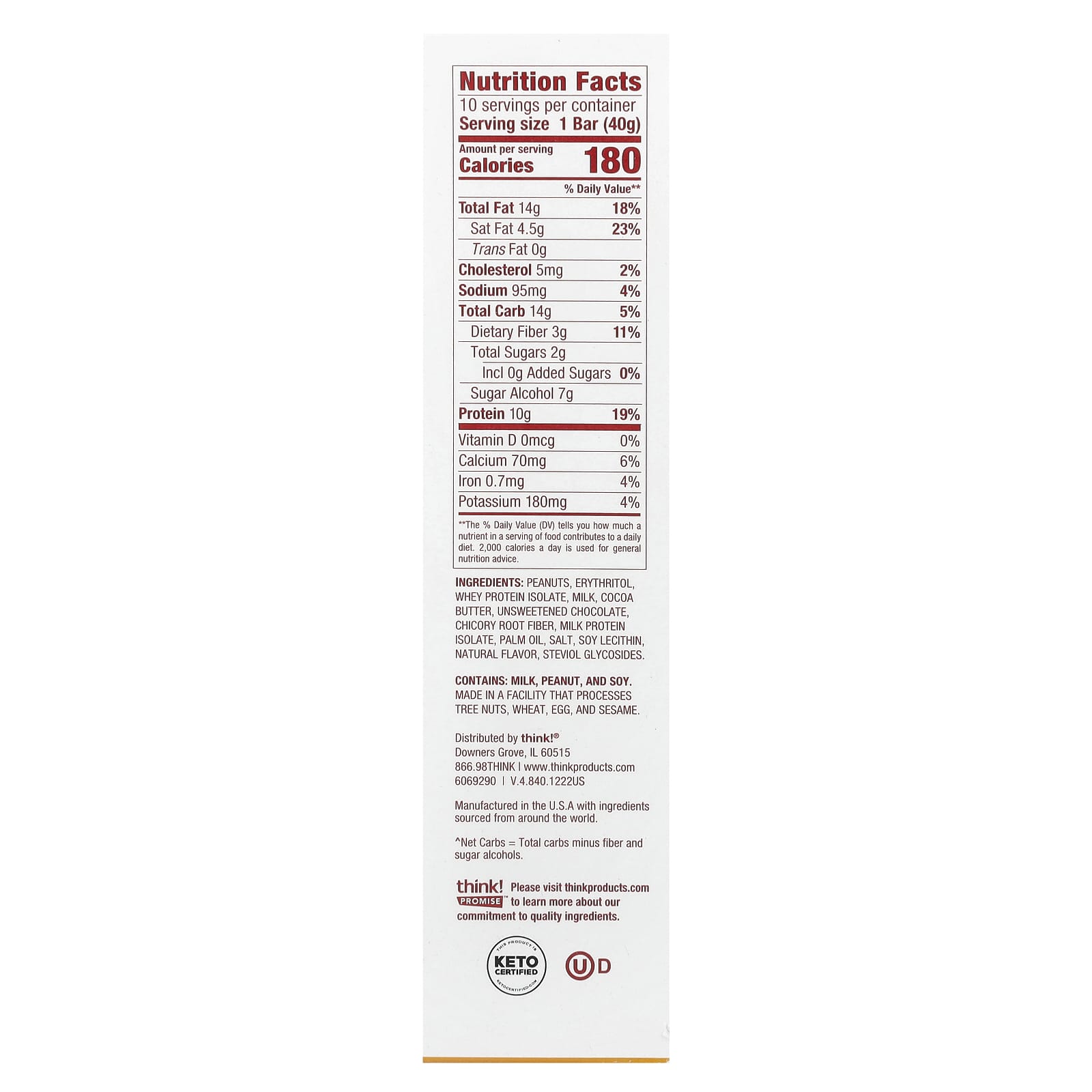 Think ! Delight Protein Bar – Chocolate Peanut Butter Pie – 10 Bars – 40 g — photo 2 sur 2