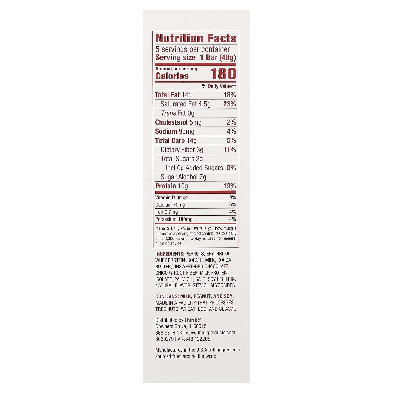 Think ! Delight Protein Bar – Chocolate Peanut Butter Pie – 5 Bars – 40 g — photo 2 sur 2
