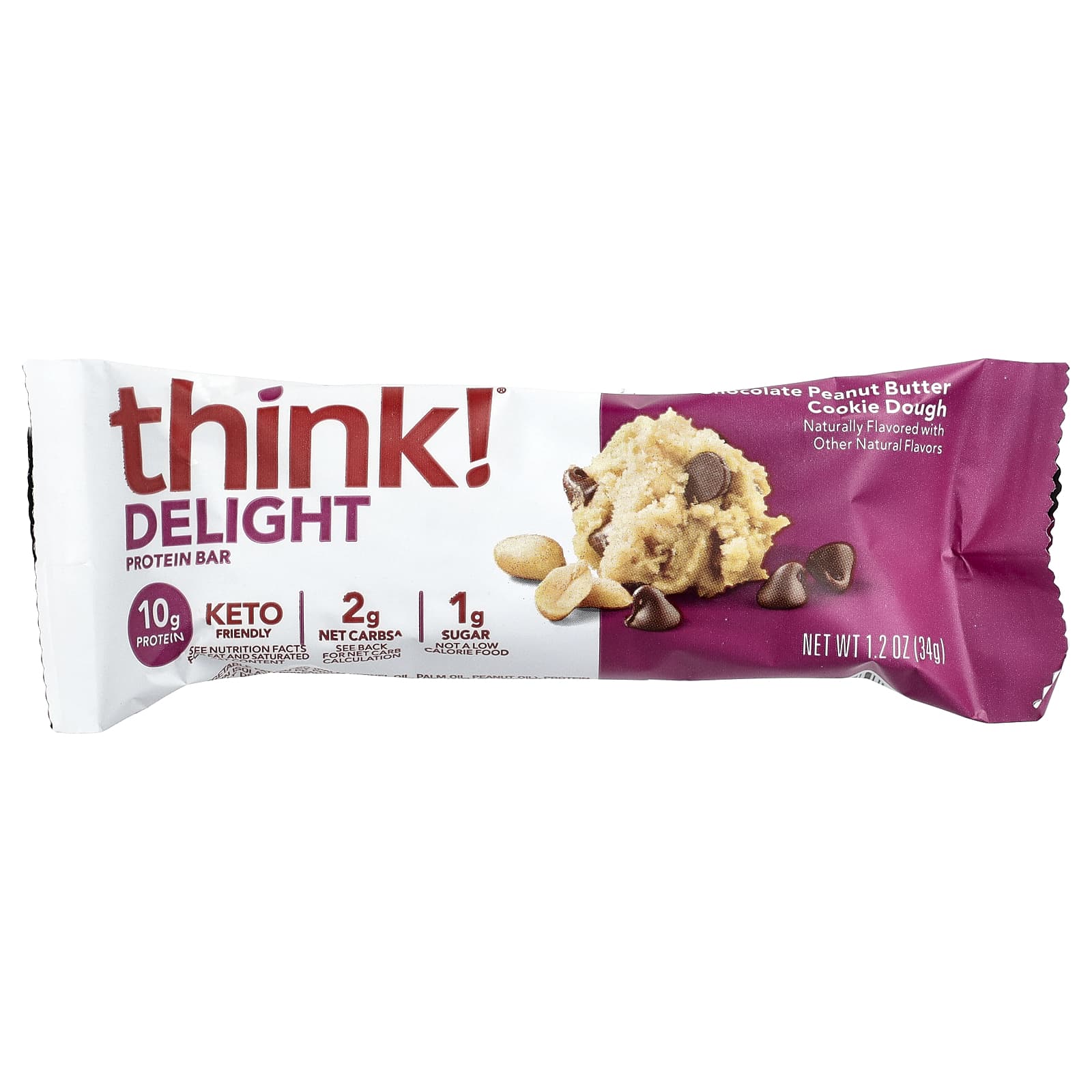 Think ! Delight Protein Bar – Chocolate Peanut Butter Cookie Dough – 10 Bars – 34 g — étiquette 1