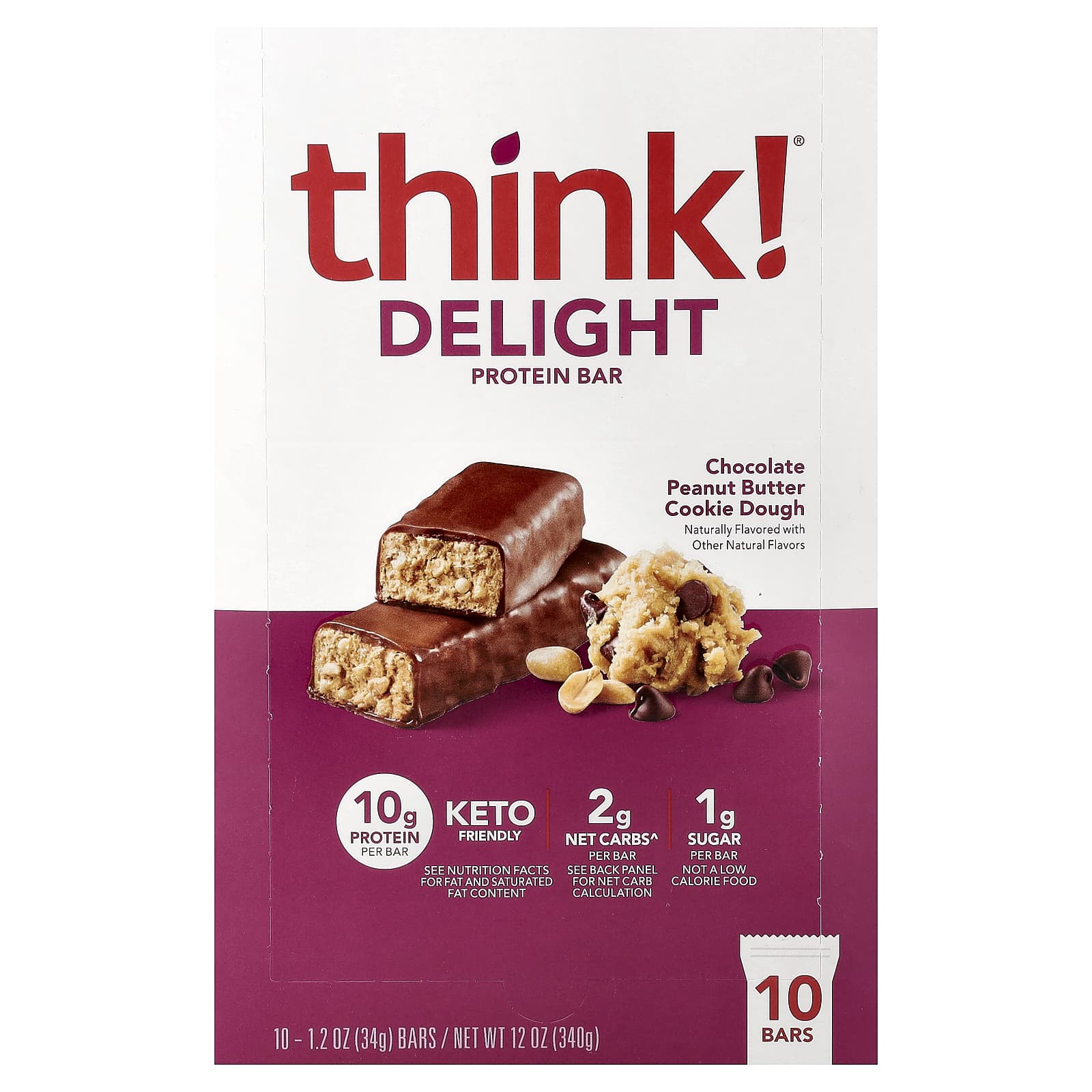 Think ! Delight Protein Bar – Chocolate Peanut Butter Cookie Dough – 10 Bars – 34 g — Tunisie