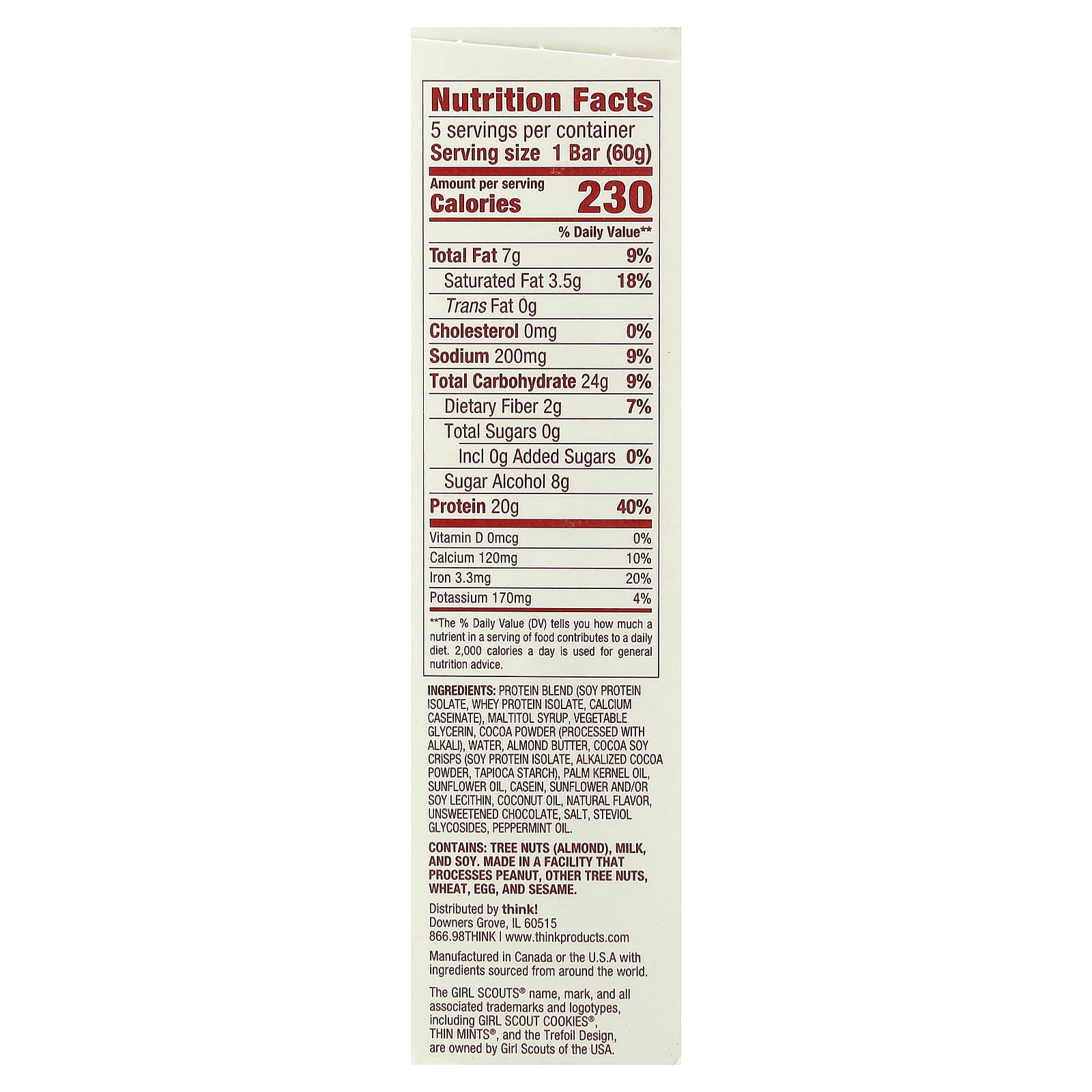 Think ! High Protein Bars – Thin Mints – 60 g — photo 2 sur 2